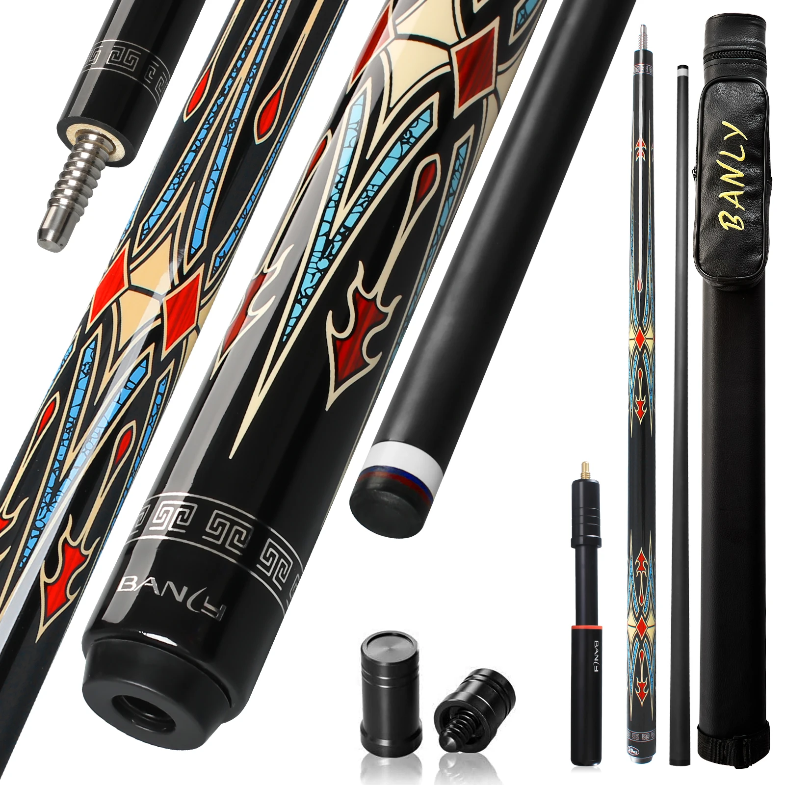 BANLY MK Series - 58 inch Carbon Fiber Pool Cue Stick for Adults, Professional 12.5mm Tip with XTC Ferrule, Low Deflection Billiard Cue Stick Case Set Great for Club, House Bar