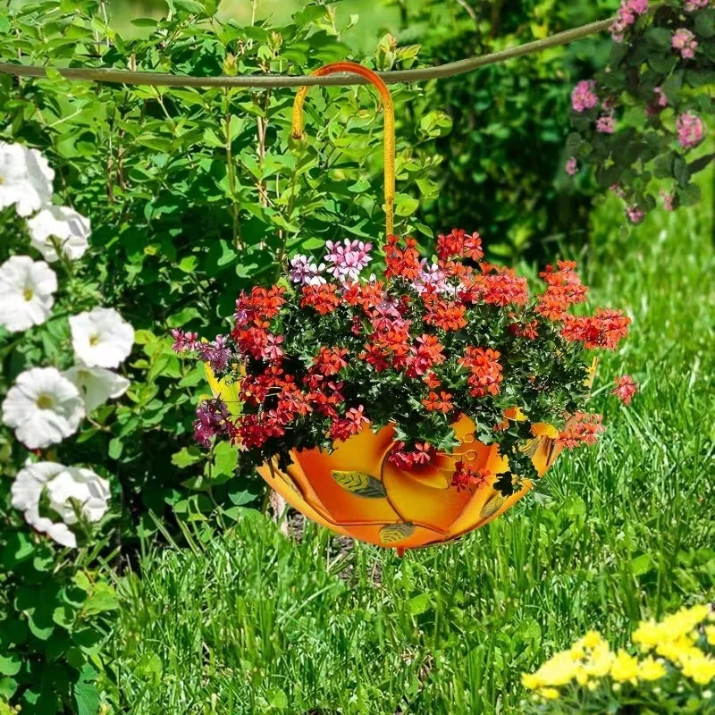 Farmhouse Umbrella-Shaped Wall-Mounted Metal Flower Basket Large Hanging Planter with Drainage Holes for Indoor/Outdoor Herbs Or Flowers Iron Art Decorative Plant Stand