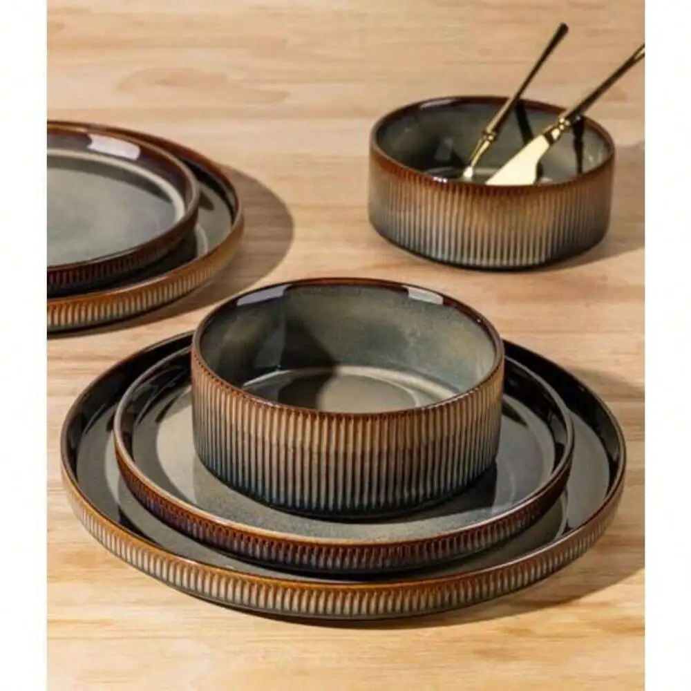 Ceramic Dinnerware For 4, 12-Piece Plates Bowls Set Lightweight Porcelain Dish Set, Scratch Resistant, Oven Microwave