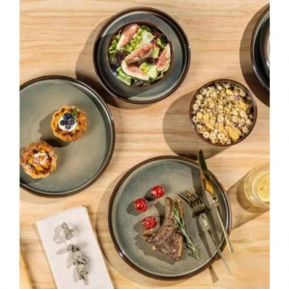 Ceramic Dinnerware For 4, 12-Piece Plates Bowls Set Lightweight Porcelain Dish Set, Scratch Resistant, Oven Microwave