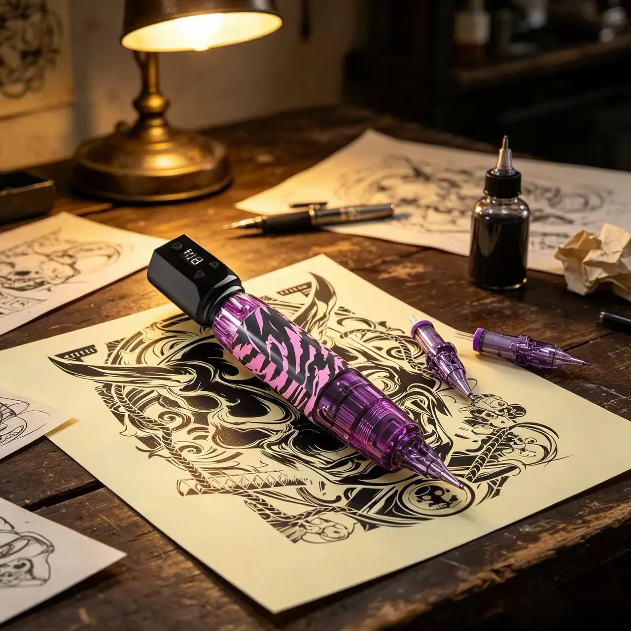 Tattoo Pen Machine Kit with LCD Smart Display, 1100mAh Large Capacity Rechargeable Battery, Includes 10 Cartridge Needles & 7 Color Tattoo Inks, All-in-One Complete Tattoo Supply Kit for Beginners, Premium Tattoo Equipment as a Holiday Festival Gift
