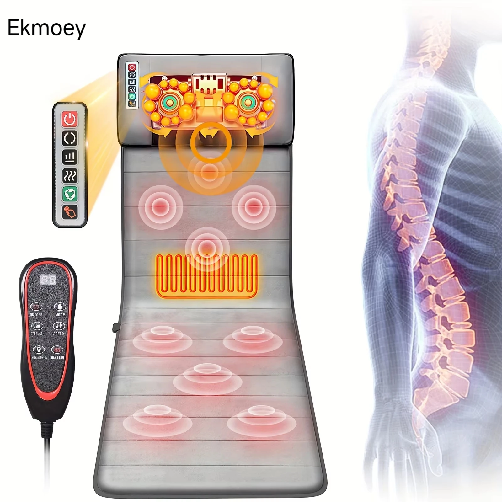 Ekmoey Full Body Massager Mat with Heat & Movable Shiatsu Neck Back Massager Pillow, Lumbar Traction & Relax,9 Vibration Motors & Back Heating Pad,Full Body Massager for Neck Back Waist Hip Leg, Massage Gift For Mom/Dad/Women/Men, Christmas Gift