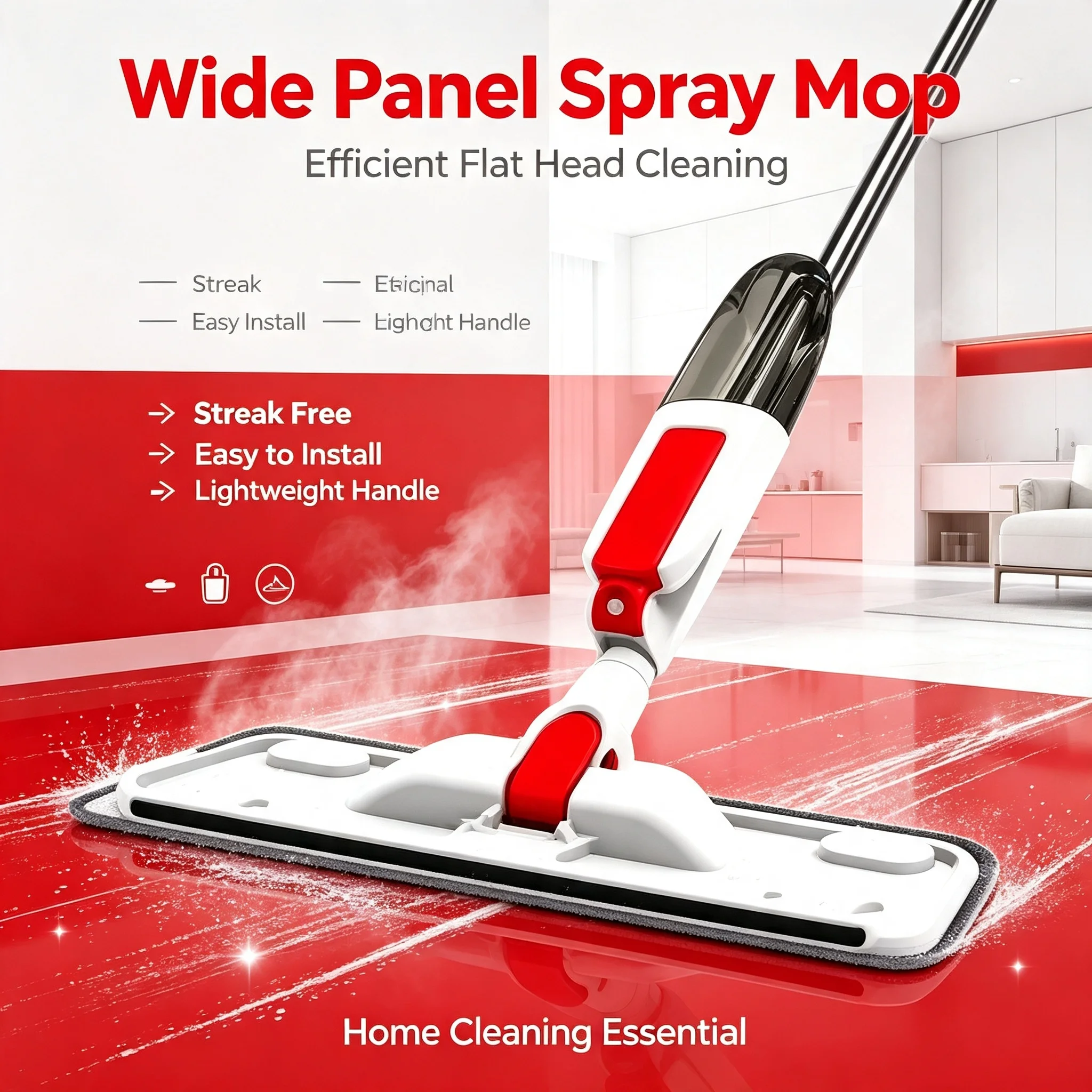 Large Panel Spray Flat Mop with One-button Water Spray, Wet & Dry Dual Use, 360° Rotatable Mop Head for High-efficiency Large-area Cleaning, lightweight Labor-saving Floor Cleaner, Suitable for Tile, Wood, Marble and All Hard Floors. Home Cleaning Kit Inc