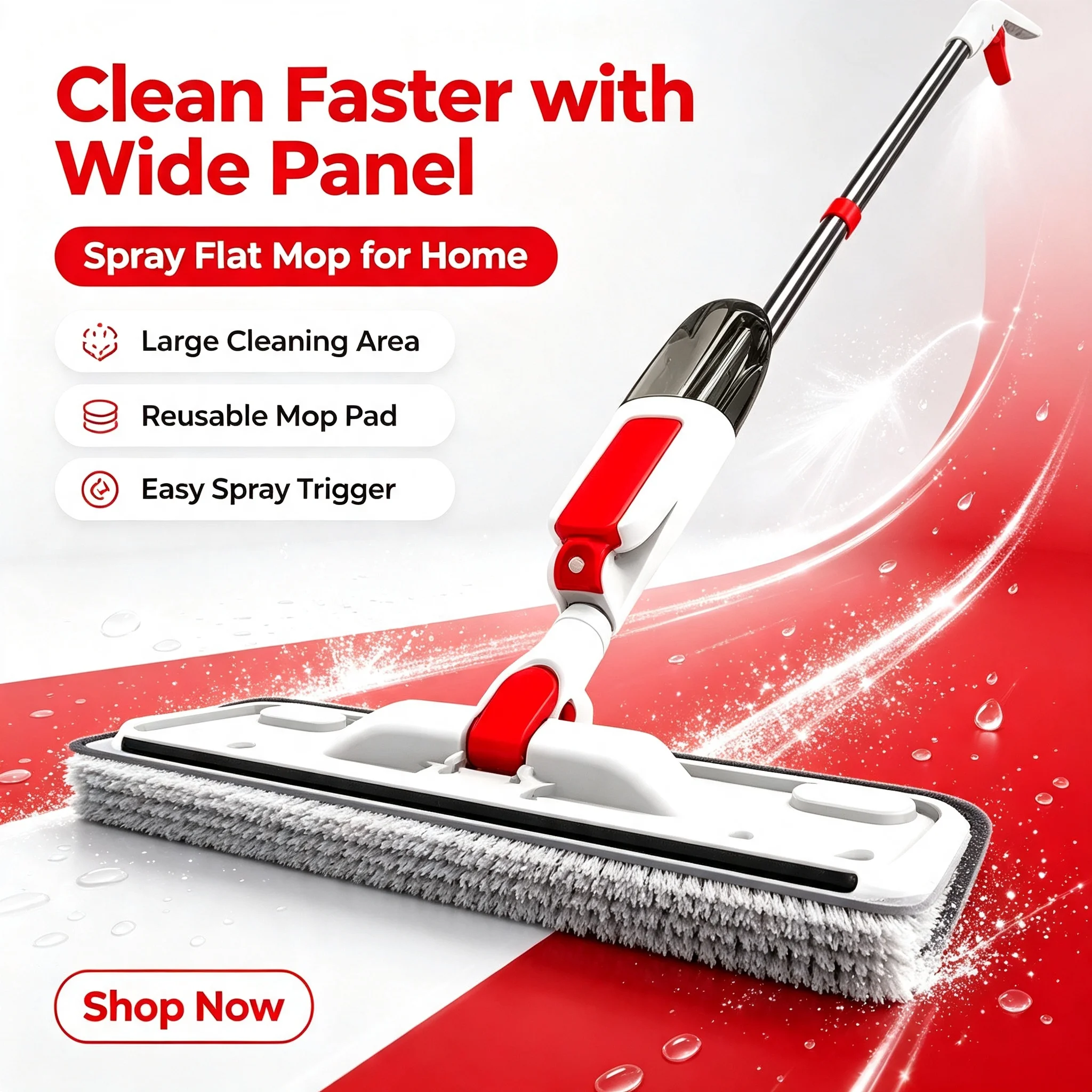 Large Panel Spray Flat Mop with One-button Water Spray, Wet & Dry Dual Use, 360° Rotatable Mop Head for High-efficiency Large-area Cleaning, lightweight Labor-saving Floor Cleaner, Suitable for Tile, Wood, Marble and All Hard Floors. Home Cleaning Kit Inc