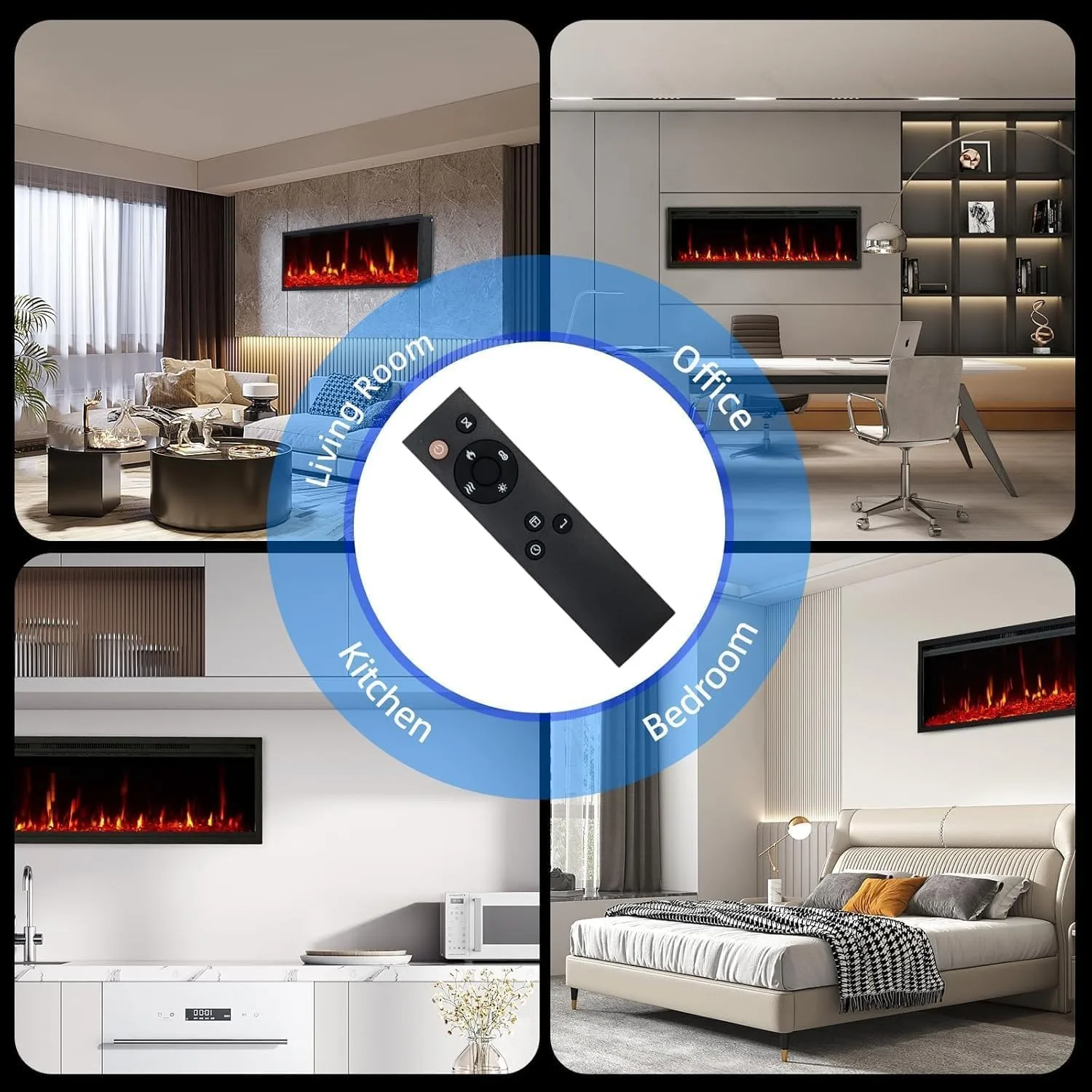 42 inch embedded/wall mounted electric fireplace with 750W/1500W two-stage heating 12 colors flame 0.5-9 hours timer with remote control black