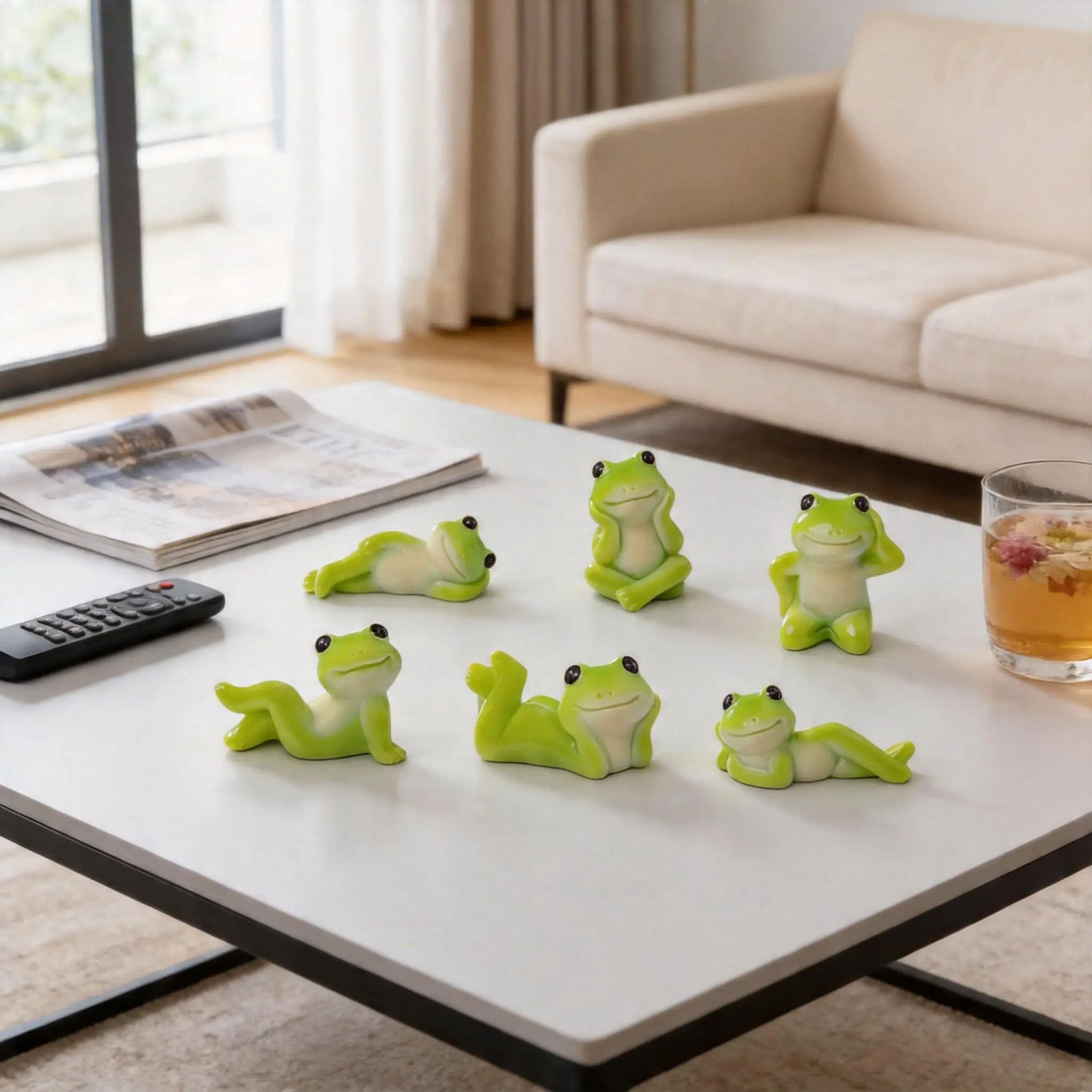 6Pcs Cute Lazy Frog Figurines Set, Resin Miniature Frog Ornaments, Aesthetic Desk Decor for Workspace, Micro Landscape Accessories, Cottagecore Room Party Favors & DIY Craft Decor