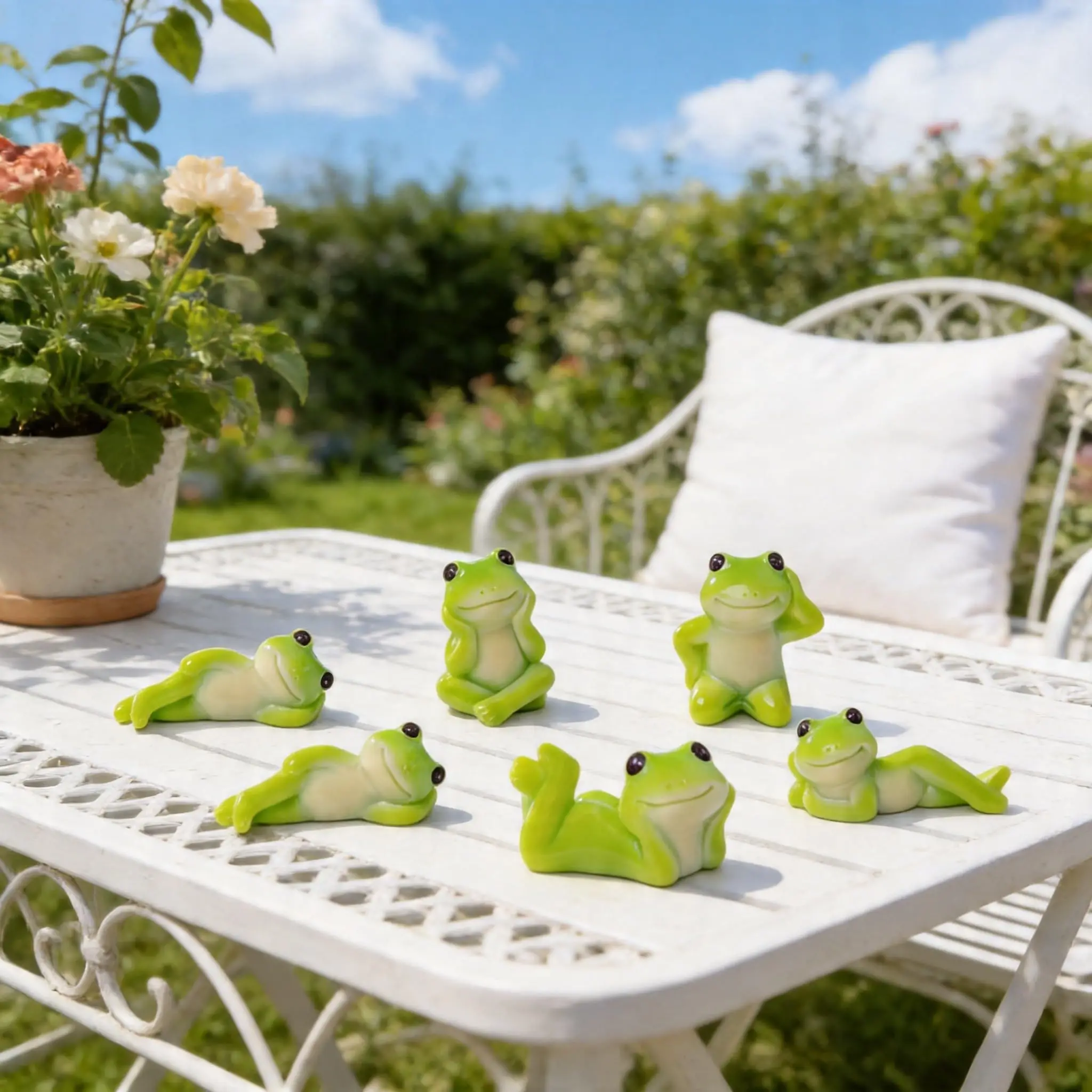 6Pcs Cute Lazy Frog Figurines Set, Resin Miniature Frog Ornaments, Aesthetic Desk Decor for Workspace, Micro Landscape Accessories, Cottagecore Room Party Favors & DIY Craft Decor