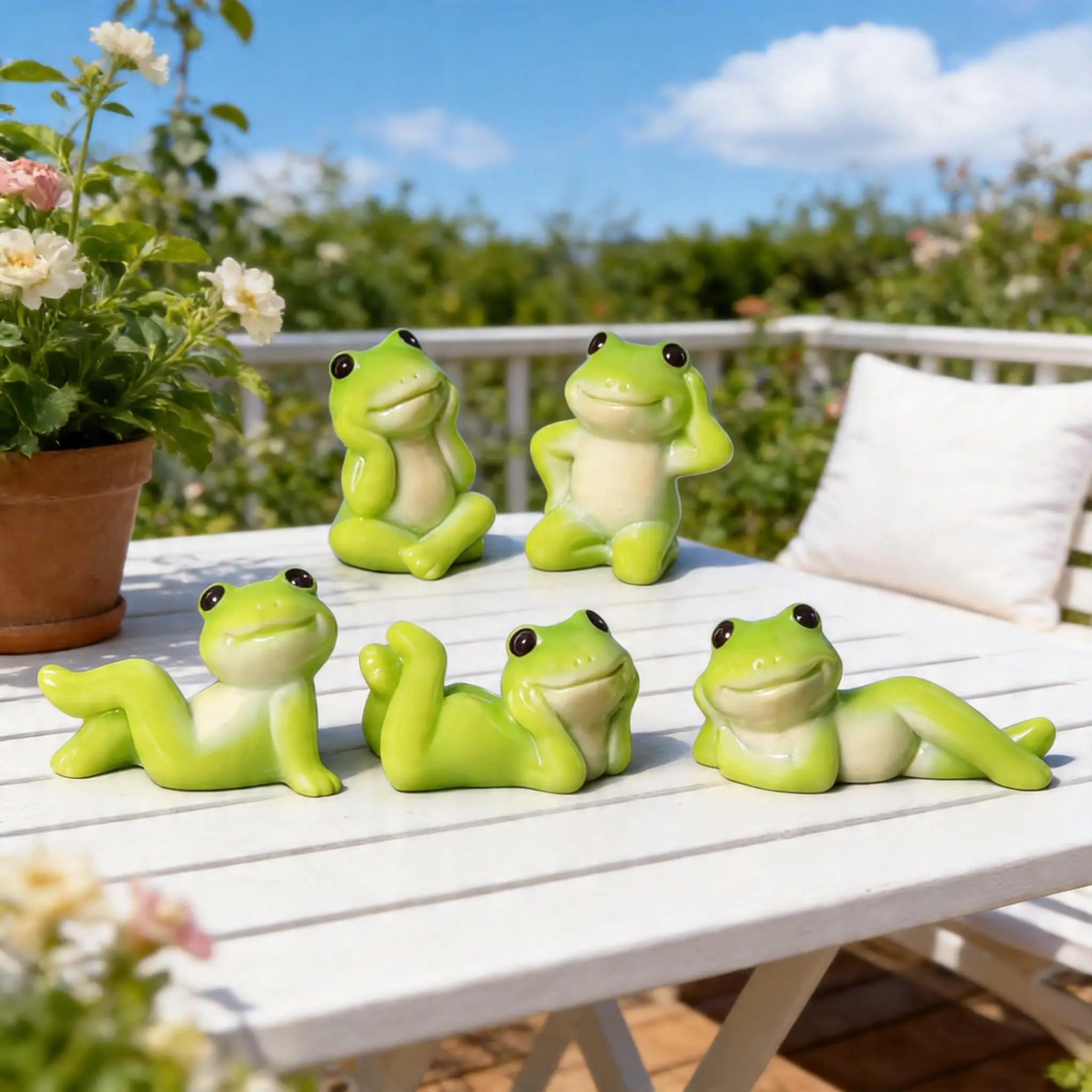 6Pcs Cute Lazy Frog Figurines Set, Resin Miniature Frog Ornaments, Aesthetic Desk Decor for Workspace, Micro Landscape Accessories, Cottagecore Room Party Favors & DIY Craft Decor