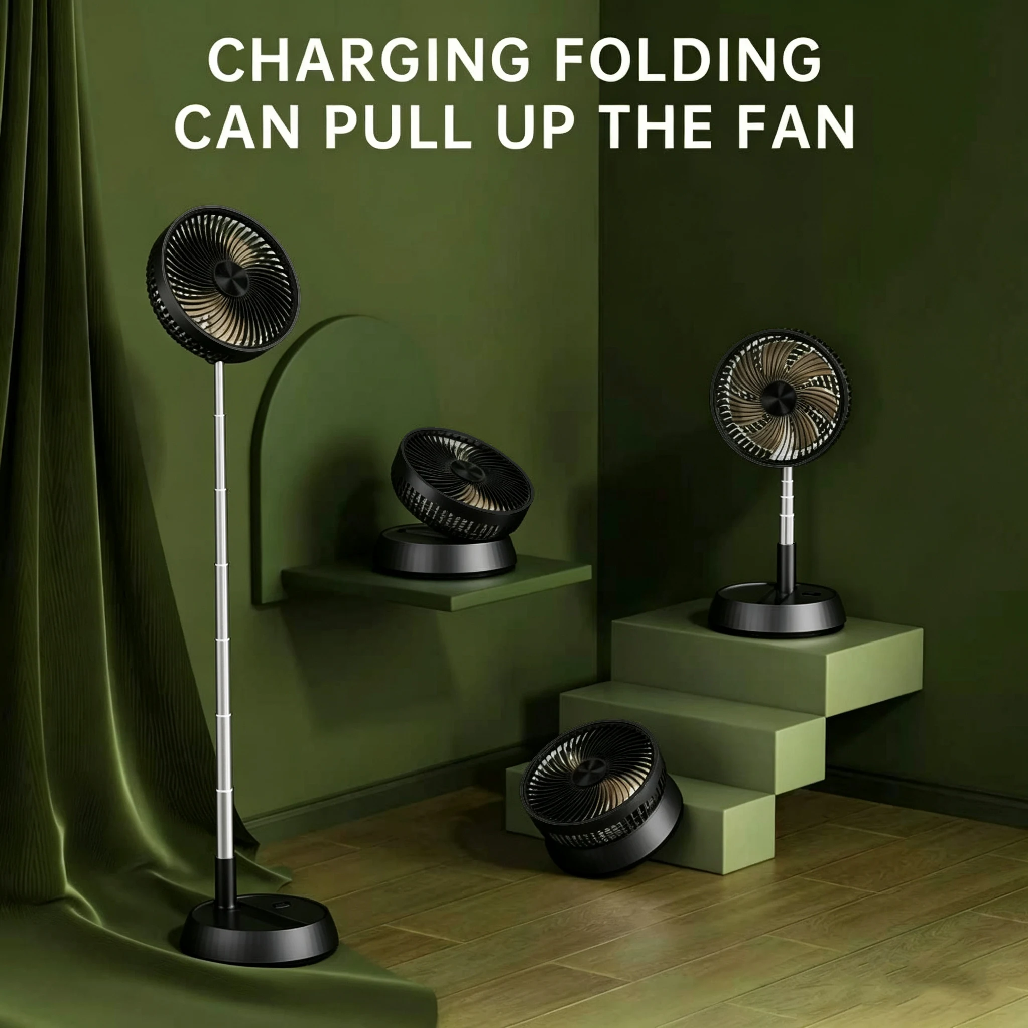 Portable Oscillating Standing Fan with Remote Controller Foldable Desk Fan Rechargeable Battery Powered Pedestal Fan for Camping