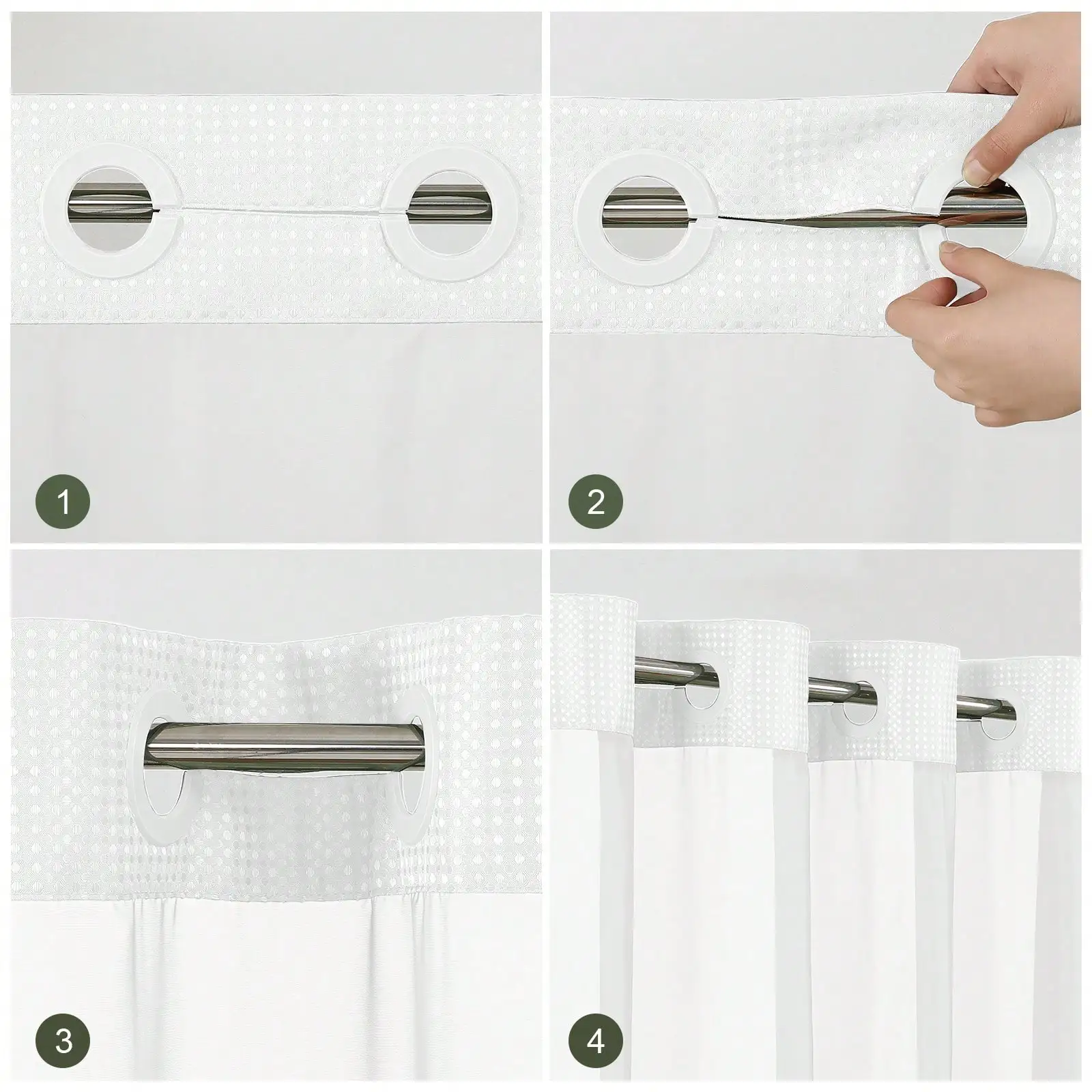 No Hook Shower Curtain With Snap In Fabric Liner, Waffle Weave Heavy Duty Thick Shower Curtains With Mesh Top Window, Hotel Style Waterproof Bathroom Curtain Set, White Fall Decor Bathroom Decor