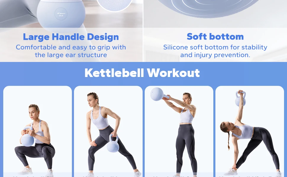 MERACH Kettlebell Sand Filled Shock Absorbing 15/25 LB PVC Quiet Kettlebell for Home Gym Apartment Floor-Friendly Non-Slip Rubber Base Wide Handle Safe Drop-Proof Workout Weight for Women Beginners & Seniors