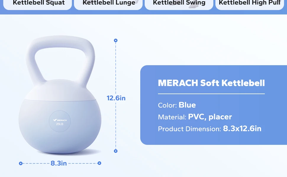 MERACH Kettlebell Sand Filled Shock Absorbing 15/25 LB PVC Quiet Kettlebell for Home Gym Apartment Floor-Friendly Non-Slip Rubber Base Wide Handle Safe Drop-Proof Workout Weight for Women Beginners & Seniors