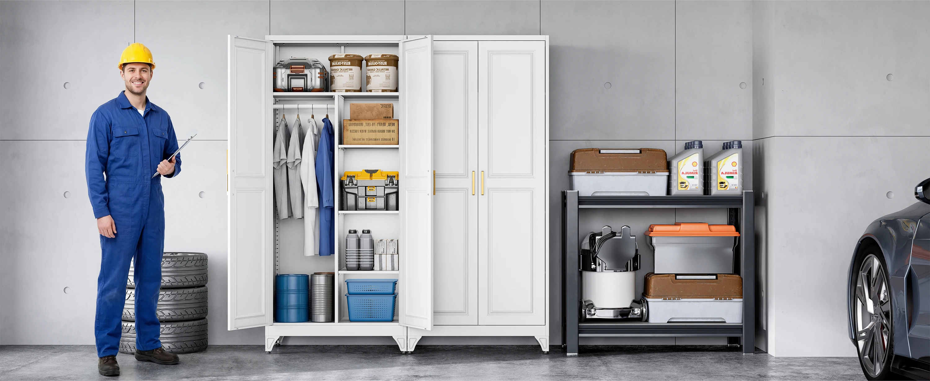 SteeLoong 71"H Metal Modern Armoire White Adult Wardrobe Cabinet with 2 Doors Hanging Rod and Adjustable Shelves