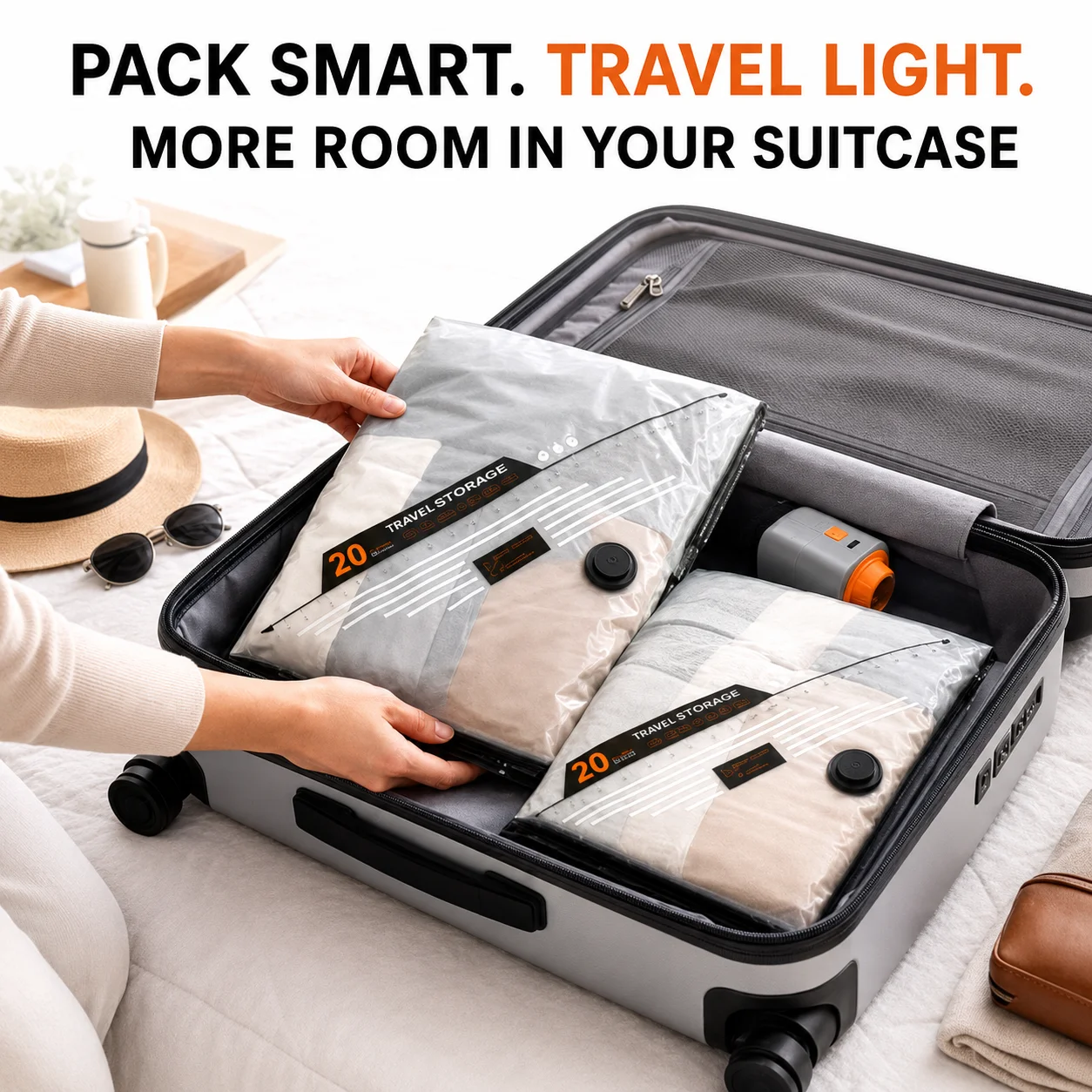 Vacuum Storage Bags with Electric Pump, Space Saver Compression Bags for Clothes, Cordless Air Pump Vacuum Seal Bags, Travel Luggage Organizer