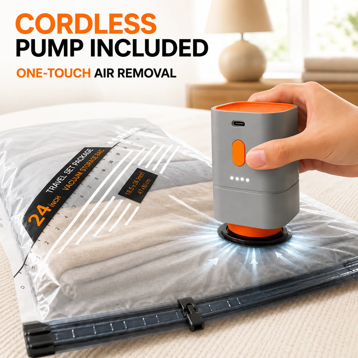 Vacuum Storage Bags with Electric Pump, Space Saver Compression Bags for Clothes, Cordless Air Pump Vacuum Seal Bags, Travel Luggage Organizer
