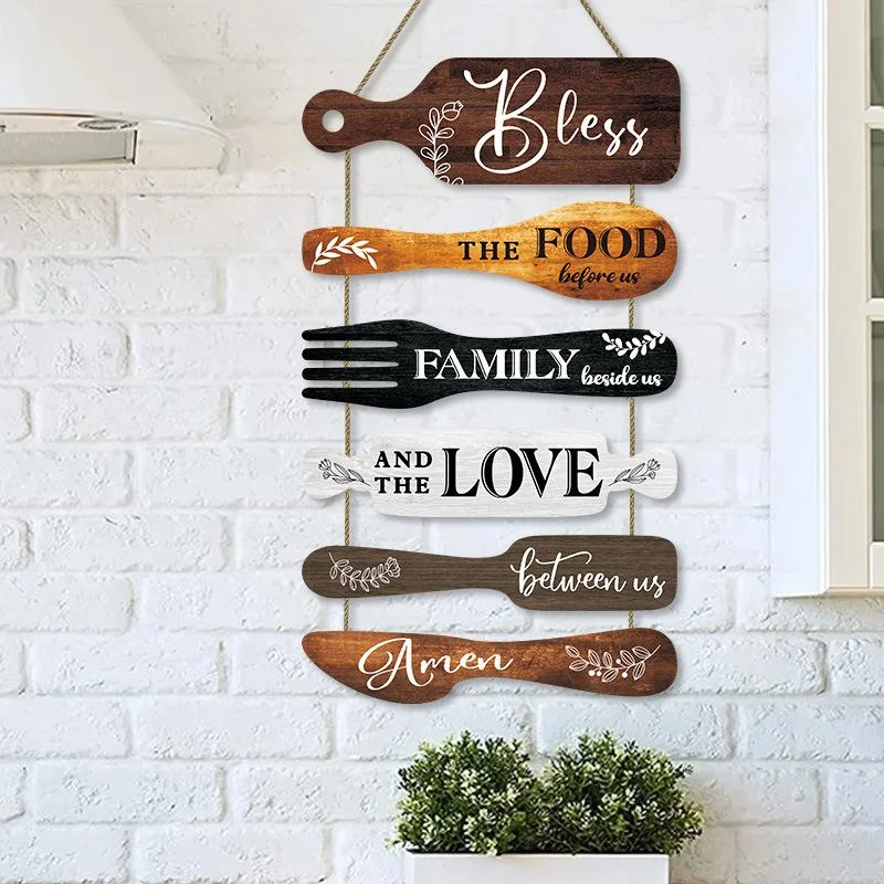 1 Set Prayer Bless The Food Before Us Wooden Hanging Sign, Farmhouse Kitchen Wall Decor, Rustic Cookware‑Shaped Wood Plaques for Warm Family Dinner Country Dining Room Wall Art,for Christian/Thanksgiving