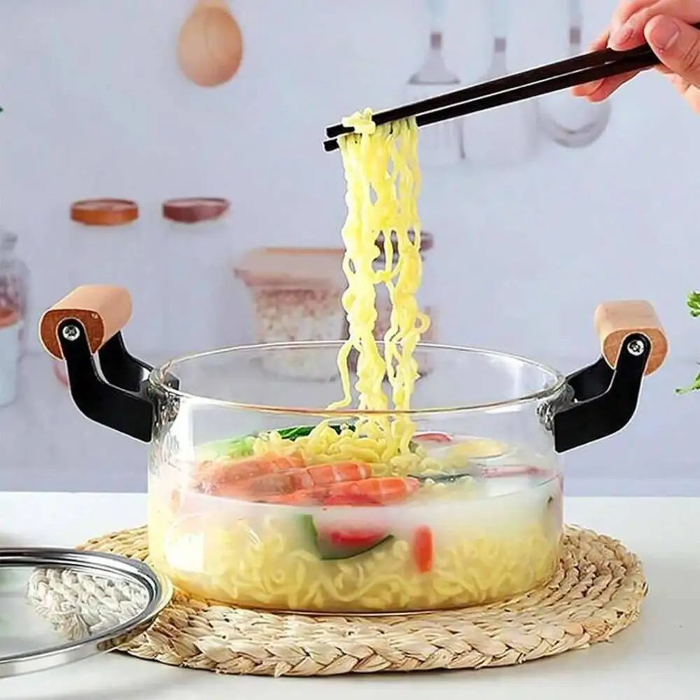 High Borosilicate Glass Stock Pot With Lid, Transparent Cooking Pot With Wooden Handle, 2.5L/3.5L/4.5L Multipurpose Clear Glass Soup Pot For Stovetop