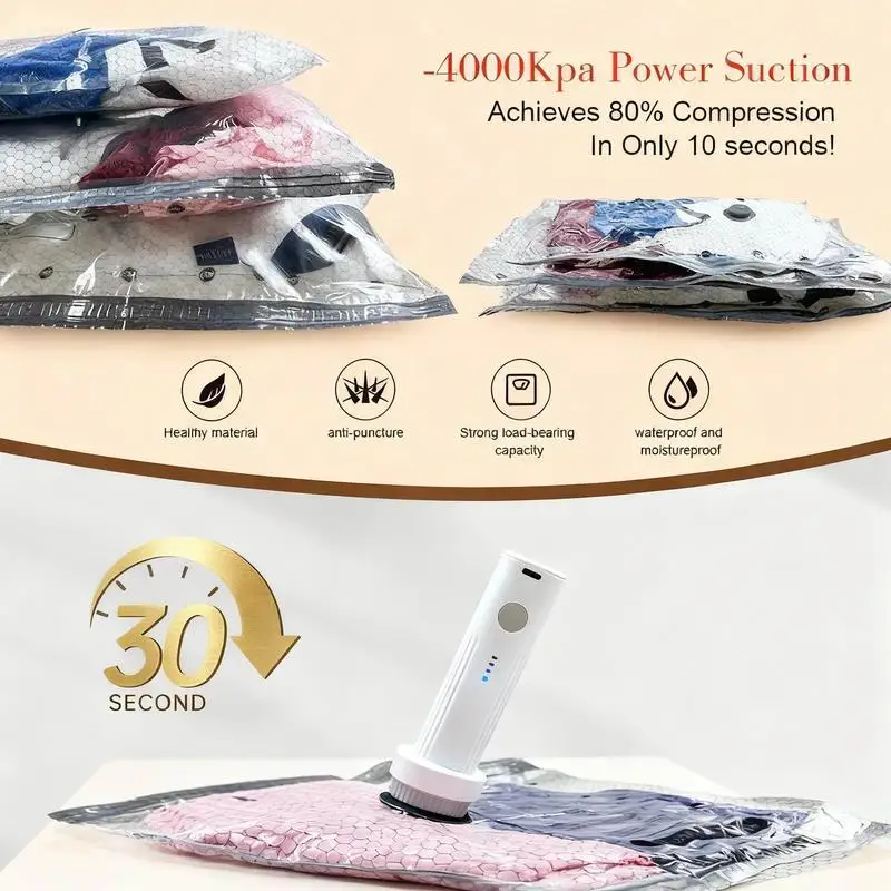 2026 Upgraded New X8 Cordless Travel Vacuum Storage Compression Bag Set 6/9/15Packs -Vacuum Bags for Travel with Rechargeable air Pump，for Luggage and Suitcase, Space Saver for Clothes and Clothing Travel Zipper Pouches