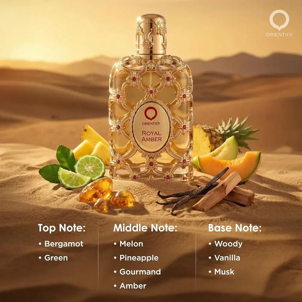 Luxury Collection Royal Amber EDP Spray 80ml Golden Embossed Bottle Unisex Fragrance Fruity Gourmand Amber Musk Perfume for Daily Party Holiday Gift for Him Her