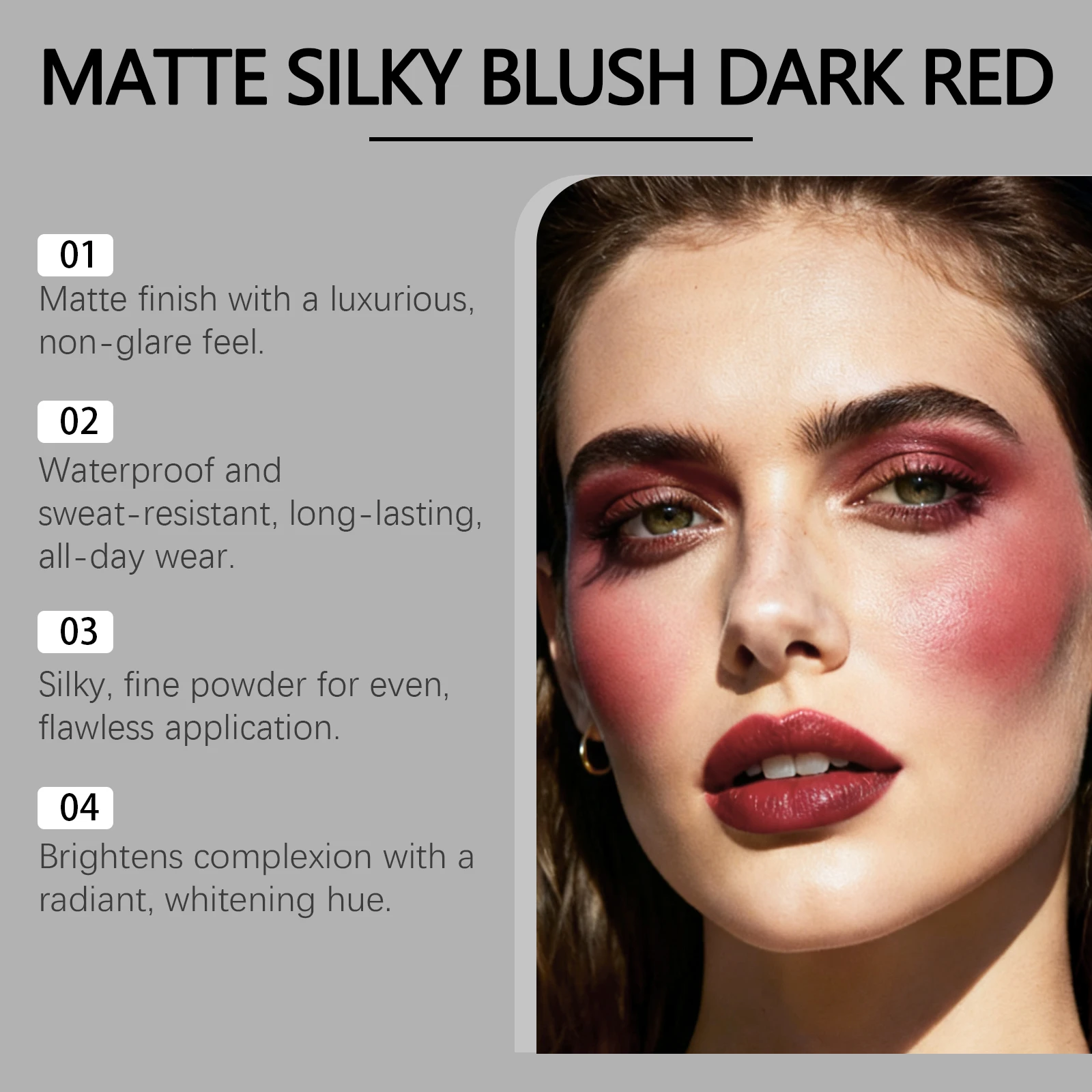 3.5G Dark Red Matte Blush Easy to Blend Non‑Smudge Sweatproof Creates Atmospheric Makeup Effect Versatile Cosmetic Blush Powder for Daily Makeup