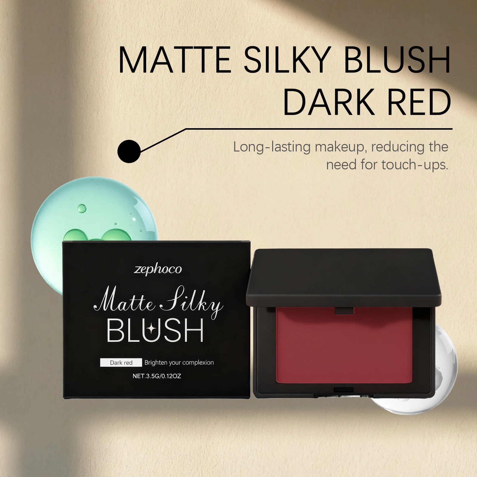 3.5G Dark Red Matte Blush Easy to Blend Non‑Smudge Sweatproof Creates Atmospheric Makeup Effect Versatile Cosmetic Blush Powder for Daily Makeup