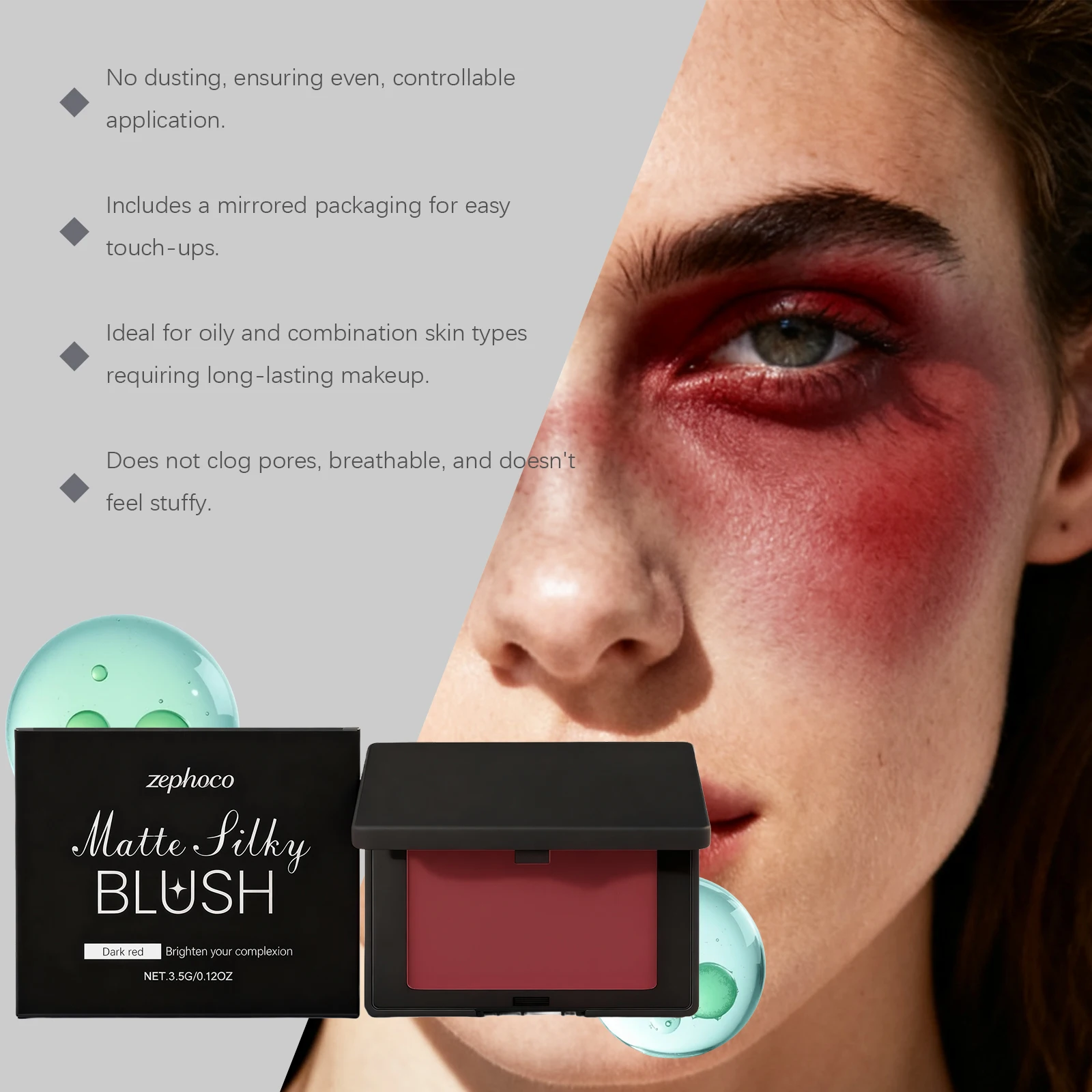 3.5G Dark Red Matte Blush Easy to Blend Non‑Smudge Sweatproof Creates Atmospheric Makeup Effect Versatile Cosmetic Blush Powder for Daily Makeup