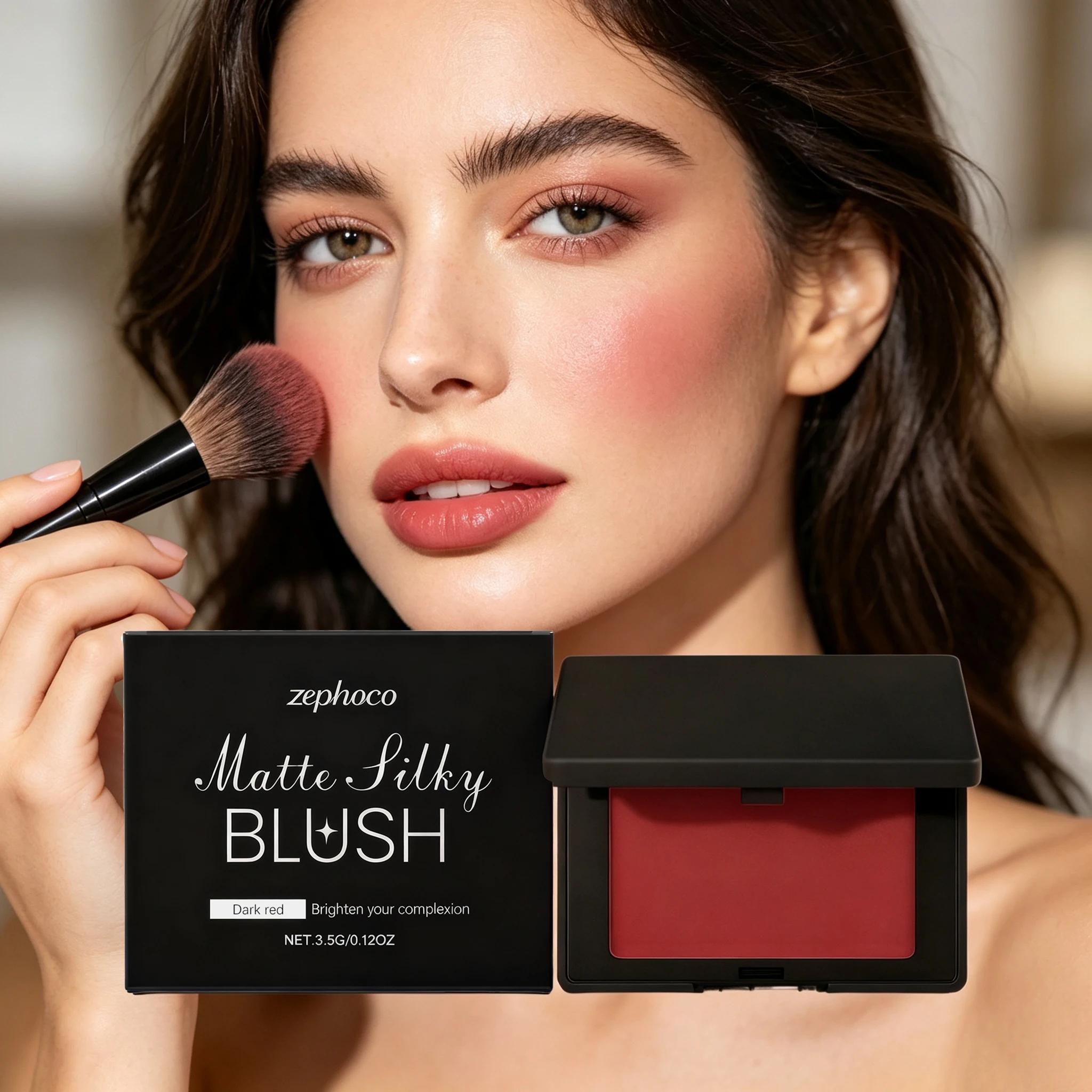 3.5G Dark Red Matte Blush Easy to Blend Non‑Smudge Sweatproof Creates Atmospheric Makeup Effect Versatile Cosmetic Blush Powder for Daily Makeup