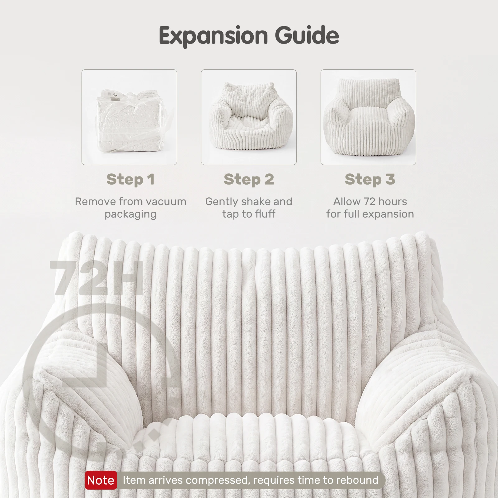 JHK Ergonomic Bean Bag Sofa with Memory Foam Filling For Living Room Modern Corduroy Plush Lounge Chair Comfy Sleeper Chair for Bedroom