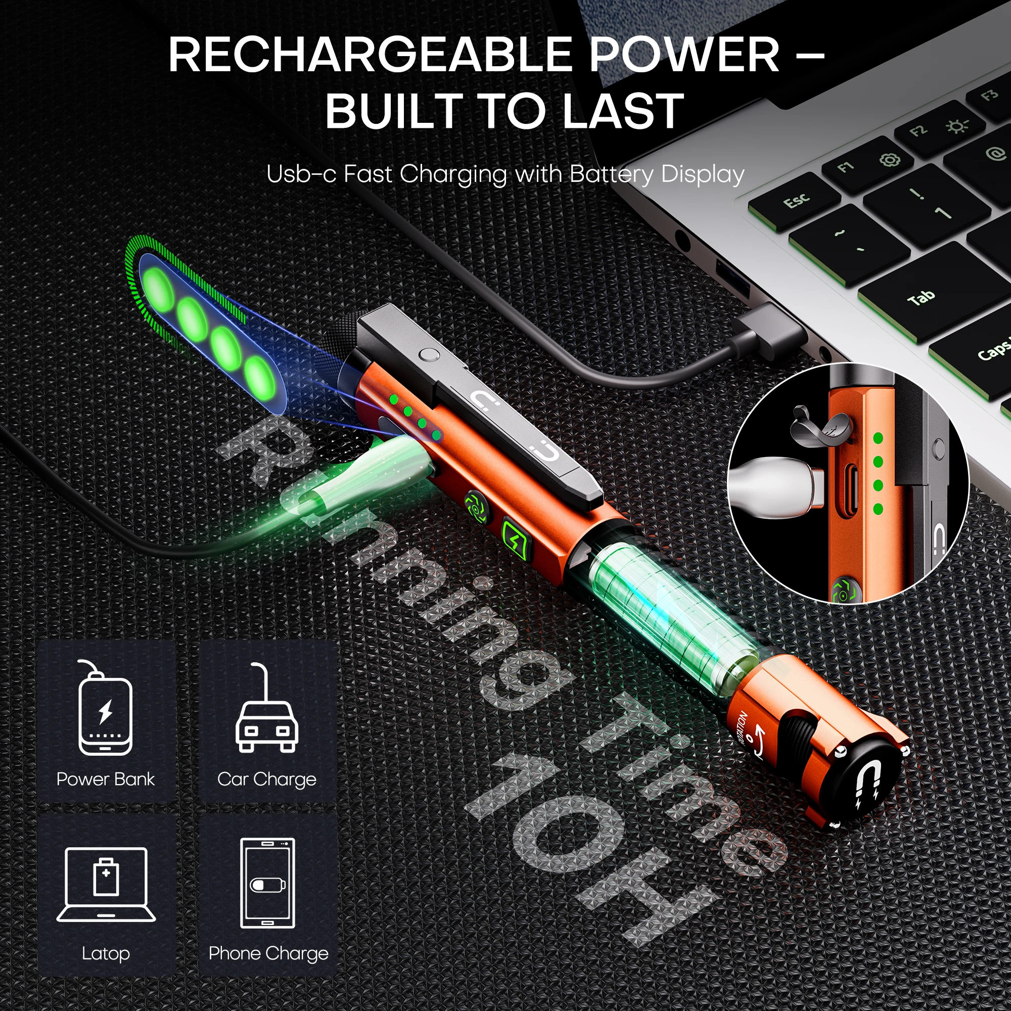 Rechargeable LED Flashlight with Red Laser & Built-in Power Bank, 10 Modes Tactical Flashlight, USB-C Charging, Rechargeable Pen Light with UV Light & Pocket Clip, Ideal for Camping, Hiking, Emergency Use & Daily Carry