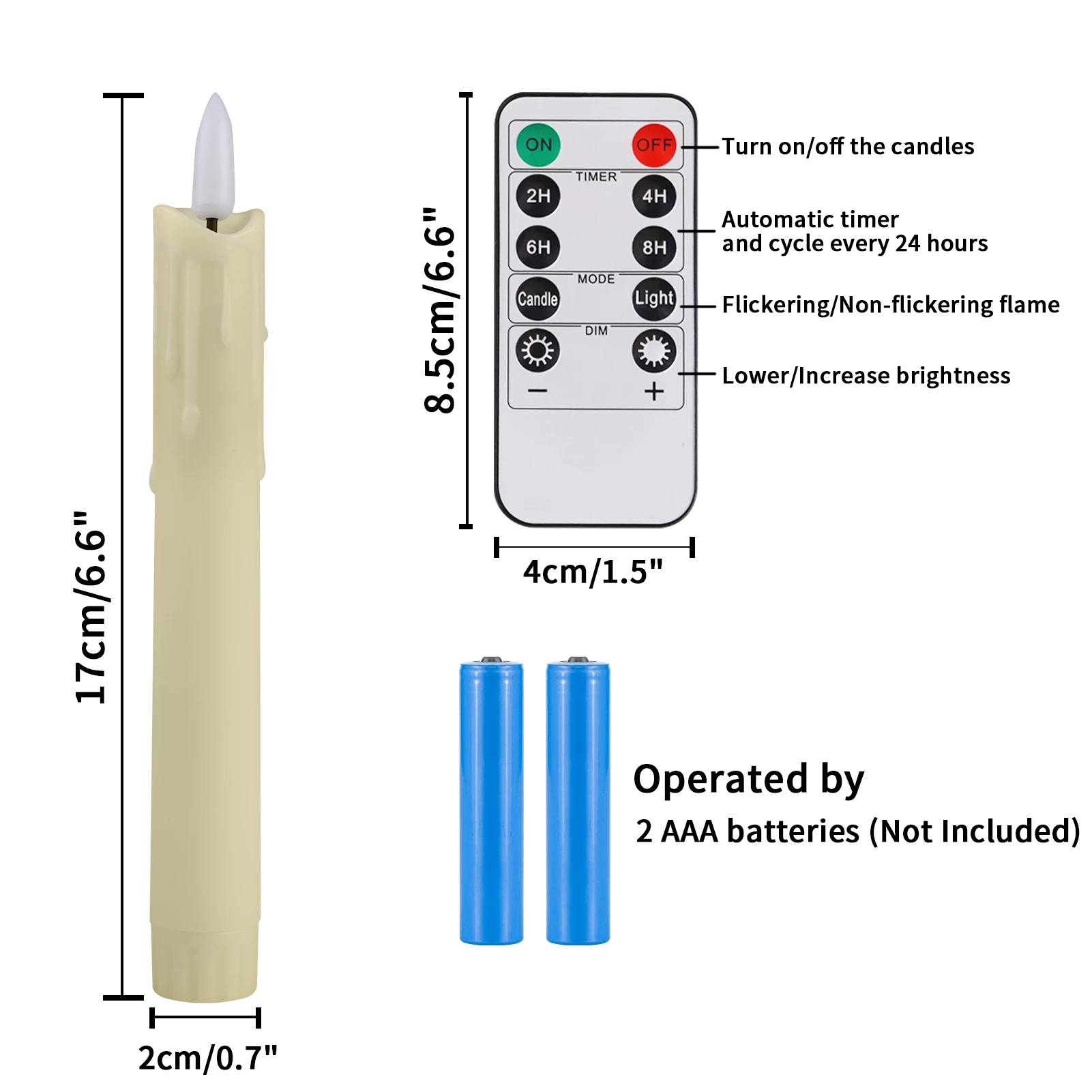 6 Pack Flameless LED Taper Candles Rechargeable Realistic Taper Flickering Electric 3D Wick LED Light Candle with Remote Control and Battery Operated Timer Led Candles for Home Decor Christmas Table