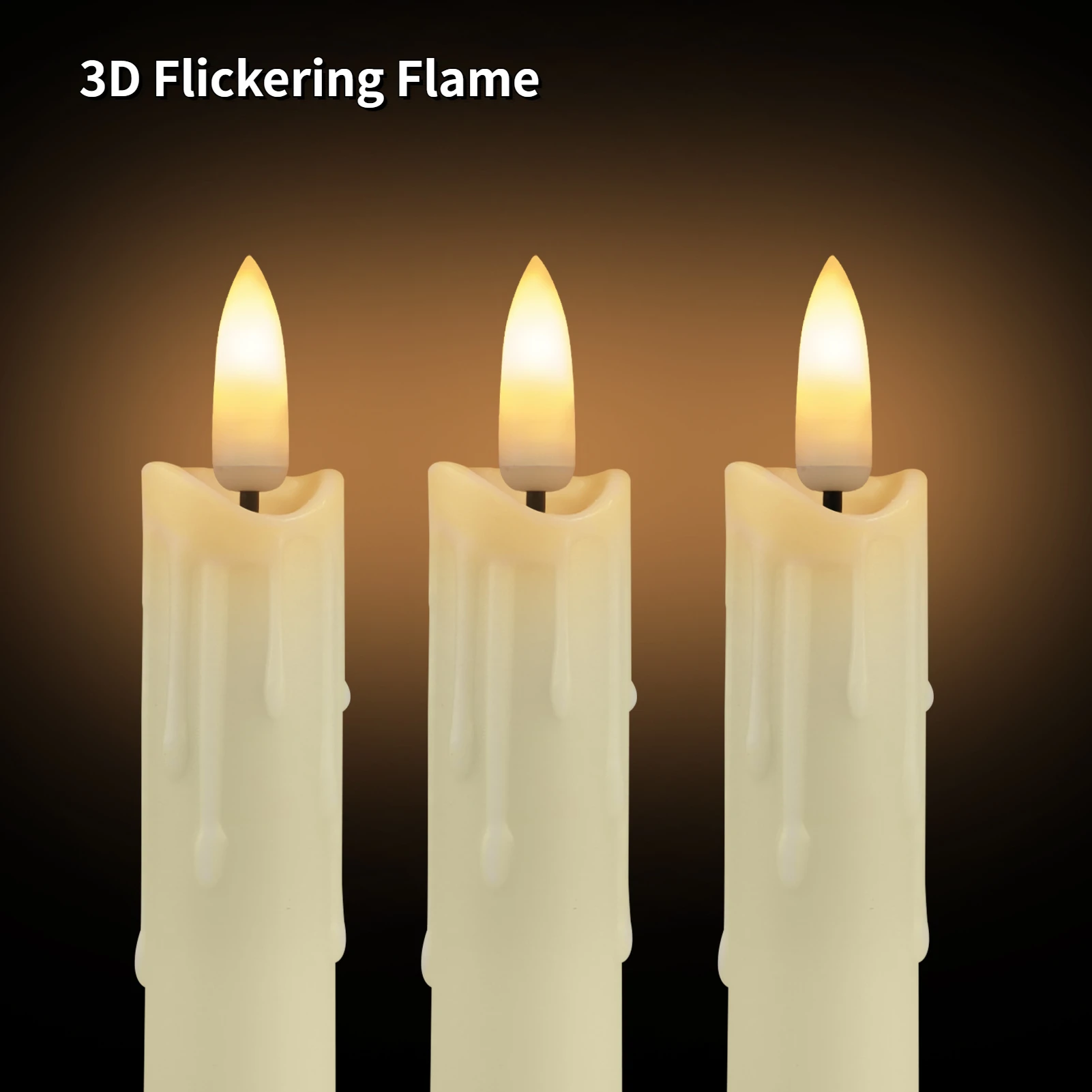 6 Pack Flameless LED Taper Candles Rechargeable Realistic Taper Flickering Electric 3D Wick LED Light Candle with Remote Control and Battery Operated Timer Led Candles for Home Decor Christmas Table