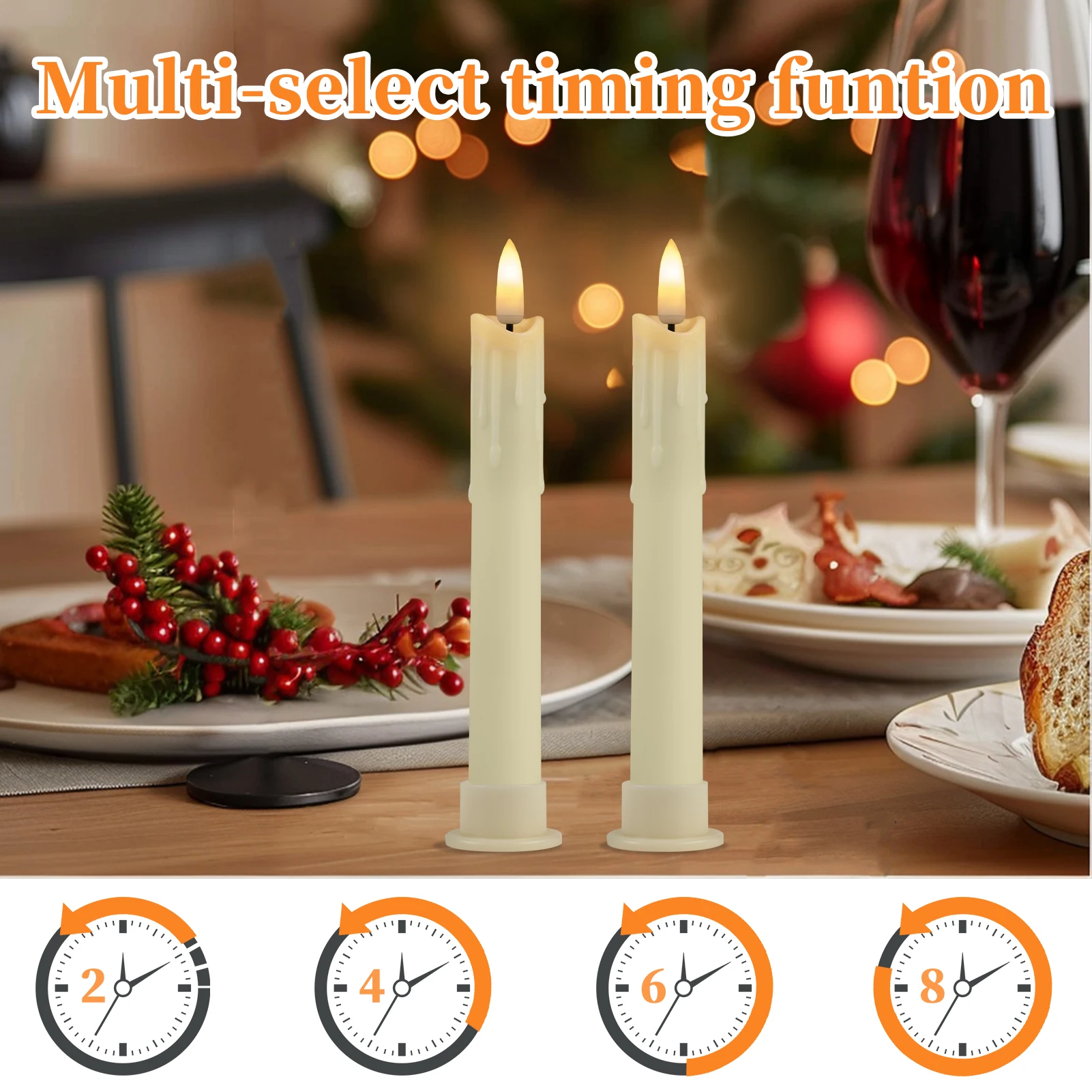 6 Pack Flameless LED Taper Candles Rechargeable Realistic Taper Flickering Electric 3D Wick LED Light Candle with Remote Control and Battery Operated Timer Led Candles for Home Decor Christmas Table