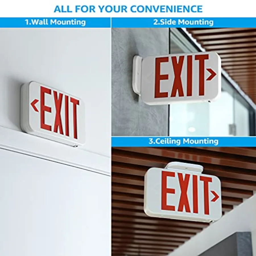 LED Exit Sign, Emergency Exit Light with Battery Backup, Double Face, UL 924, AC 120/277V, Damp Location, Hardwi Letter Exit Li