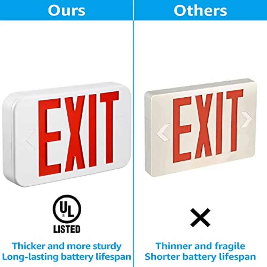 LED Exit Sign, Emergency Exit Light with Battery Backup, Double Face, UL 924, AC 120/277V, Damp Location, Hardwi Letter Exit Li