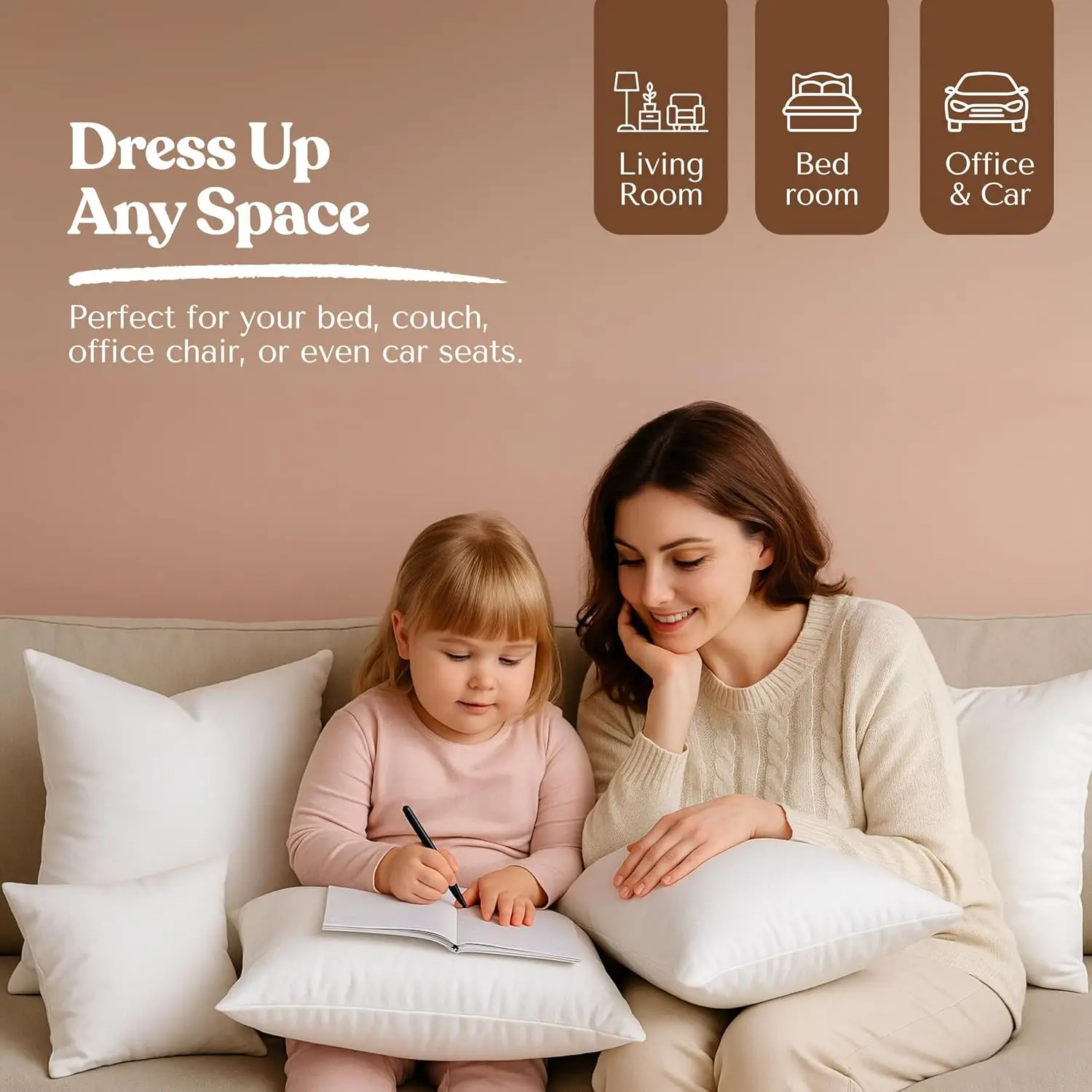40x40cm 15.75"×15.75" Virgin Fiber Throw Pillow Inserts Pillow Filler Ships from US Warehouse Square Rectangular Hypoallergenic Cotton Linen Cover With Zipper For Sofa Bedroom Office Chair