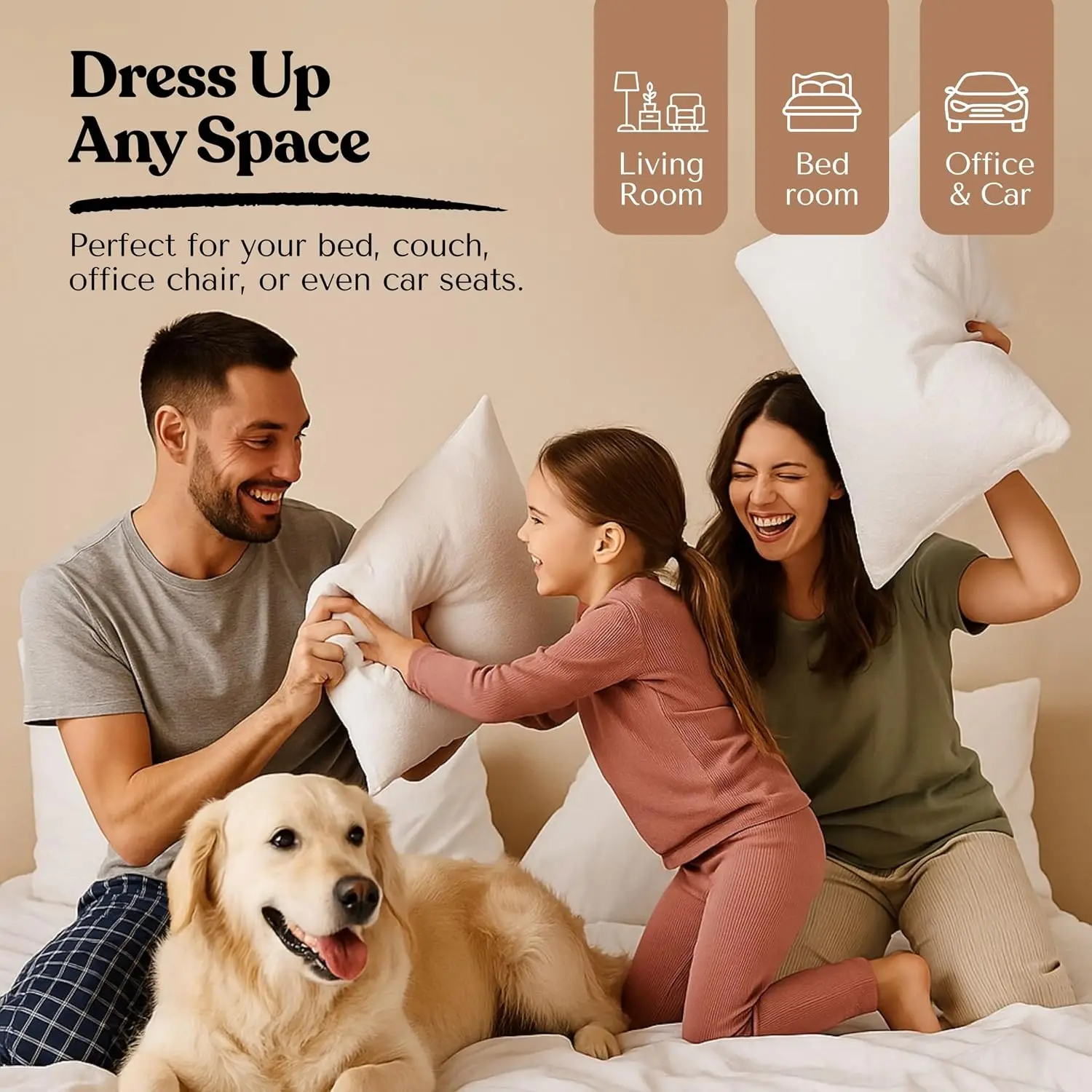 40x40cm 15.75"×15.75" Virgin Fiber Throw Pillow Inserts Pillow Filler Ships from US Warehouse Square Rectangular Hypoallergenic Cotton Linen Cover With Zipper For Sofa Bedroom Office Chair