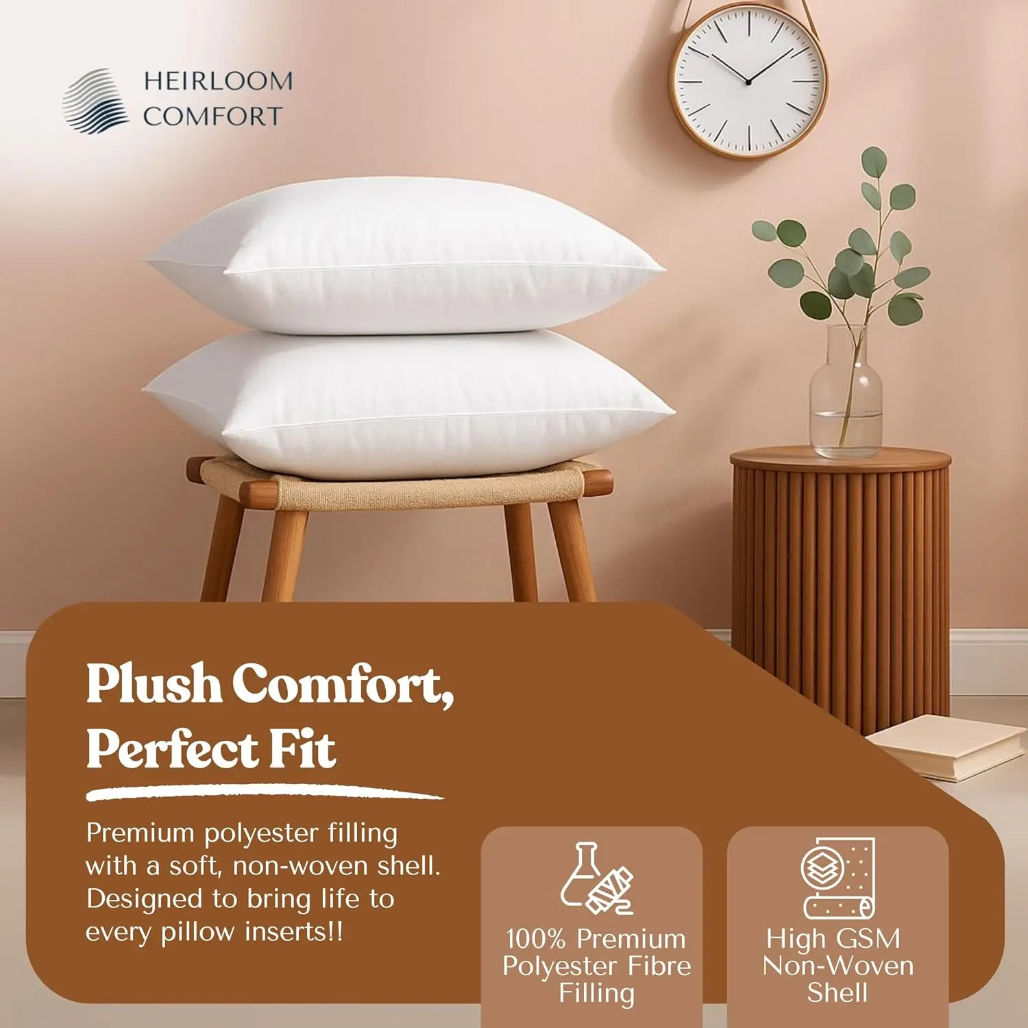 40x40cm 15.75"×15.75" Virgin Fiber Throw Pillow Inserts Pillow Filler Ships from US Warehouse Square Rectangular Hypoallergenic Cotton Linen Cover With Zipper For Sofa Bedroom Office Chair