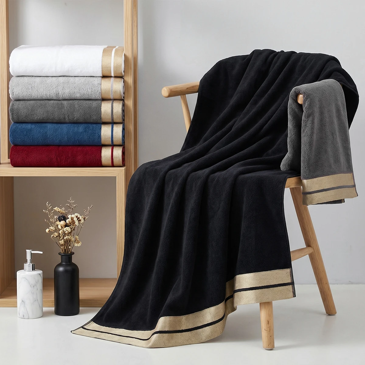 8-Piece Luxury Pure Cotton Bath Towel Set, 2 Bath Towels + 2 Face Towels + 4 Washcloths, Soft and Comfortable, Highly Absorbent, 100% Cotton Towels, Bathroom Decoration Accessories, Everyday Use Towels