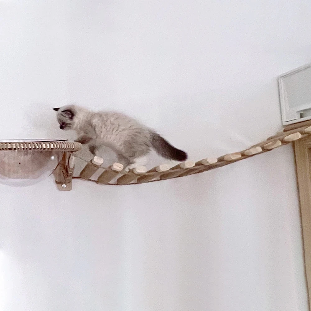 39.4" Cat Bridge for Cage Sisal Rope Ladder Wooden Pet Furniture Kitten Step Scratcher Toys Scratching Post Tree Cat Accessories