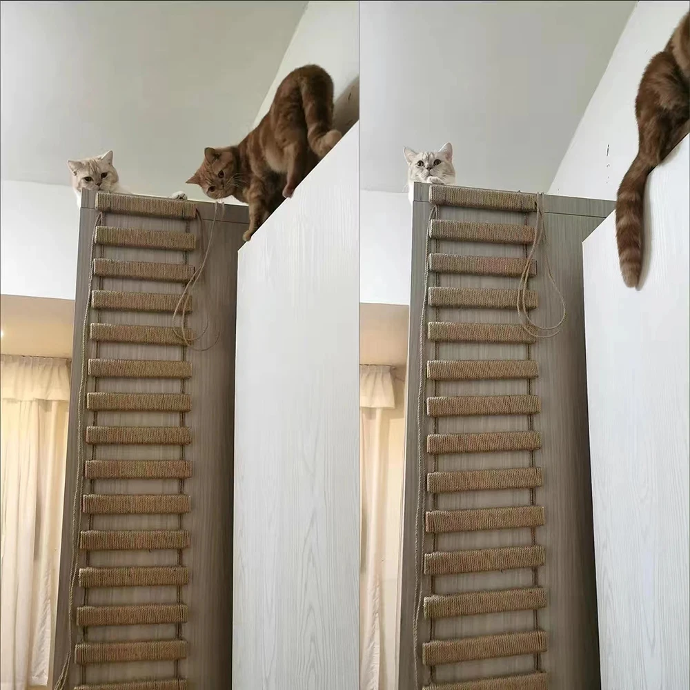 39.4" Cat Bridge for Cage Sisal Rope Ladder Wooden Pet Furniture Kitten Step Scratcher Toys Scratching Post Tree Cat Accessories