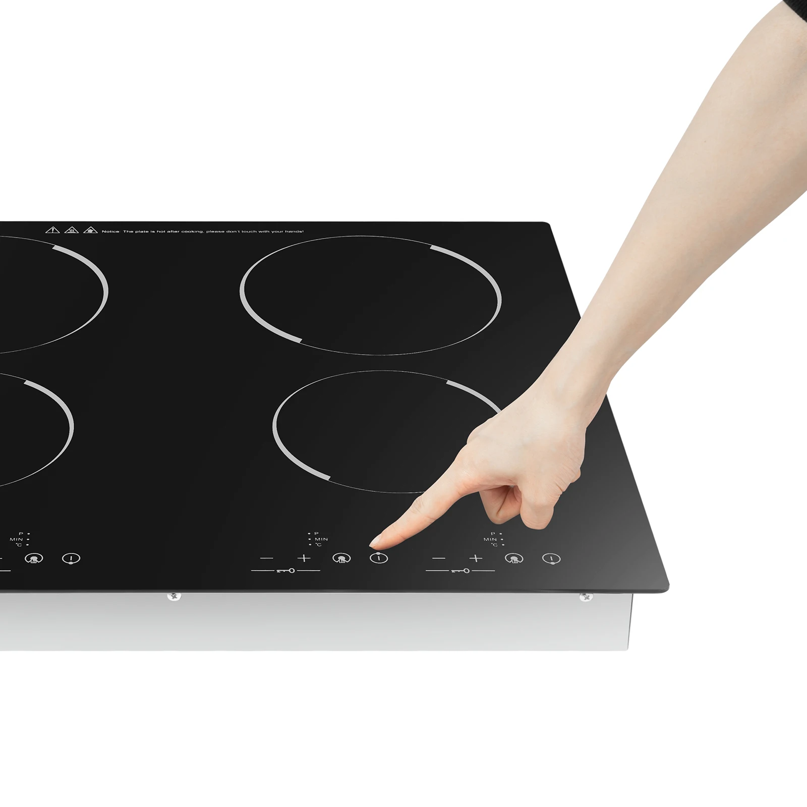 3000W 4 Burner Electric Cooktop Ceramic Hob 110V, 9 Heating Levels Sensor Touch Control, Built-in Countertop Radiant Stove with Child Safety Lock & Timer for Kitchen(No Plug), Black