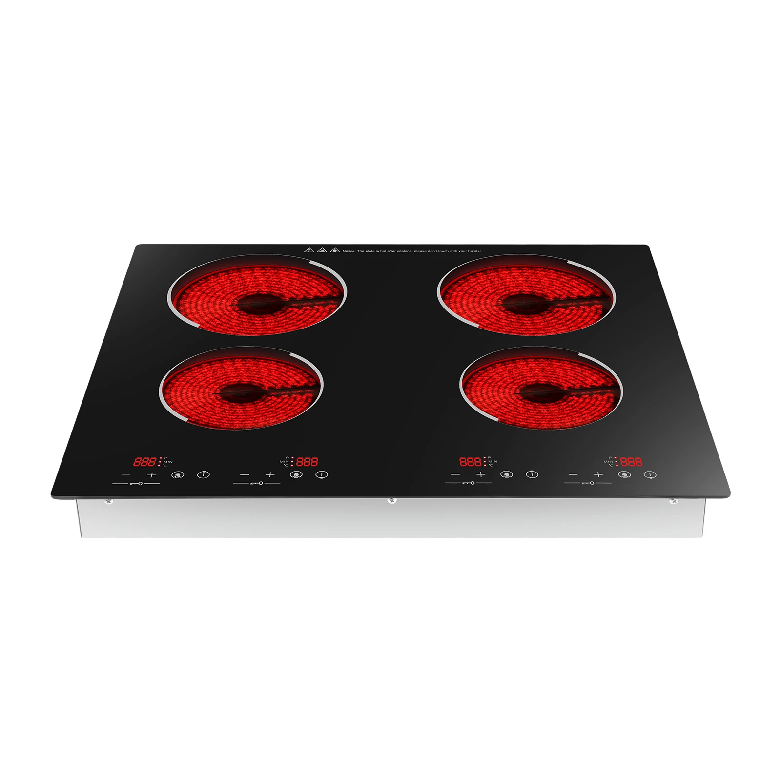 3000W 4 Burner Electric Cooktop Ceramic Hob 110V, 9 Heating Levels Sensor Touch Control, Built-in Countertop Radiant Stove with Child Safety Lock & Timer for Kitchen(No Plug), Black