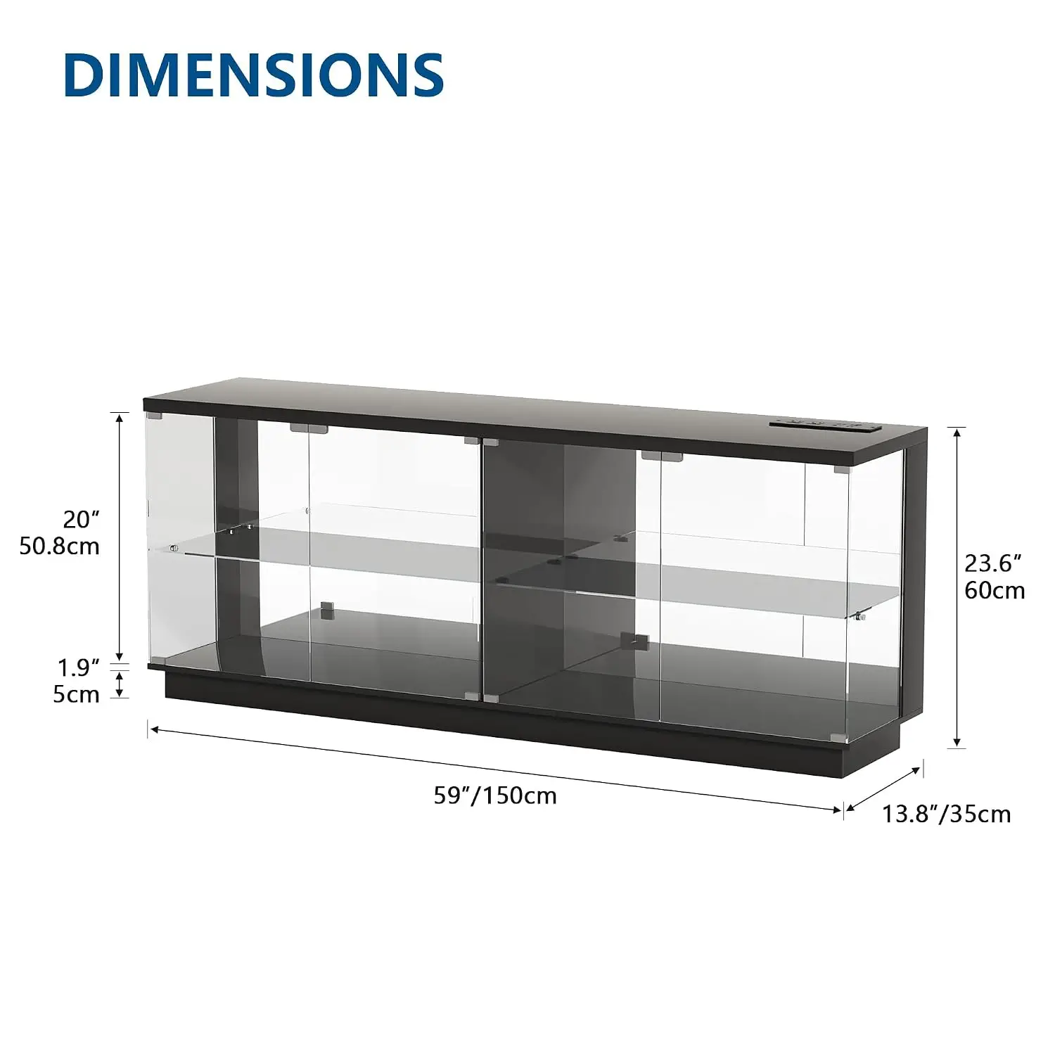 Glass Display Cabinet - with Glass Door,59" Clear Tempered Display Case with Charging Station & Human Body Sensor, Customized