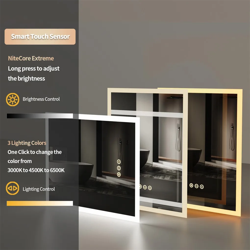 LED Bathroom Mirror 400x500mm Wall Mounted Mirror Anti-Fog Dimmable Vanity Mirror 3 Colors with Light Memory - CRI95