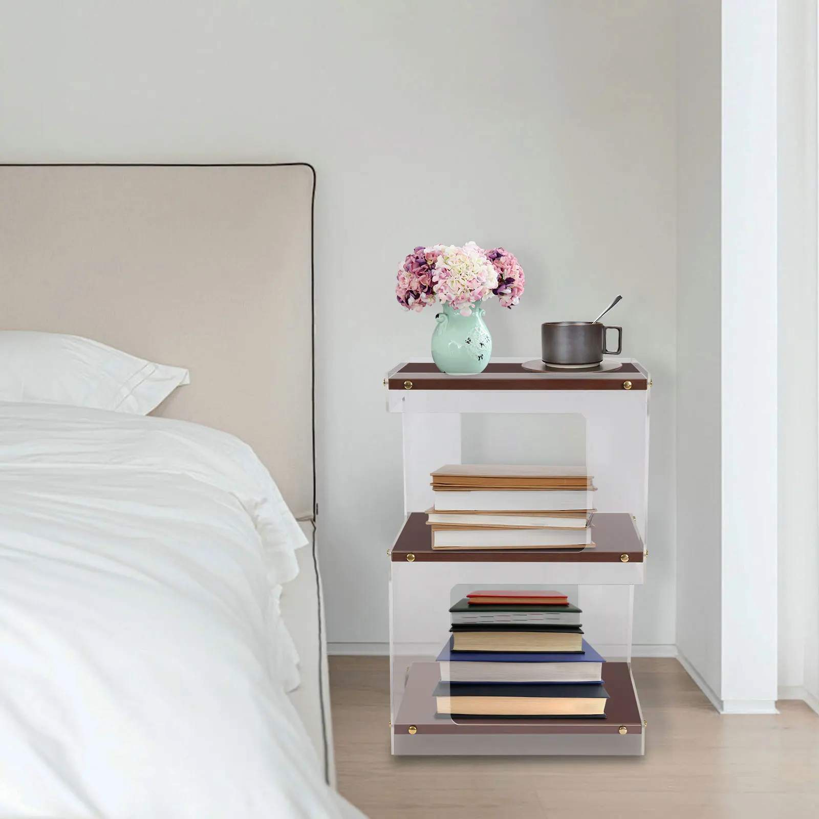 3 Tiers 40*40*60cm Bedside Table Freestanding Tea Table for A Box Spring Bed, Sofa Table, Bedside Table, Phone Table, Nightstand