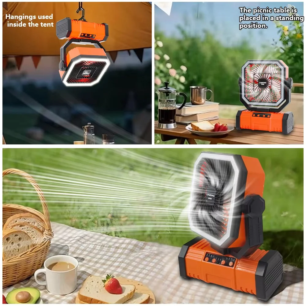 Camping Ceiling Fan 20000Mah Rechargeable Camping Circulator with Light and Remote Control Cool Air Circulation Camping Fan