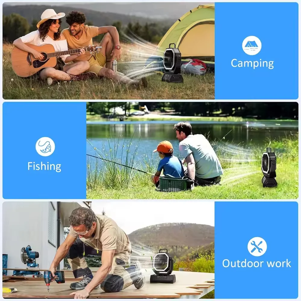 Camping Ceiling Fan 20000Mah Rechargeable Camping Circulator with Light and Remote Control Cool Air Circulation Camping Fan