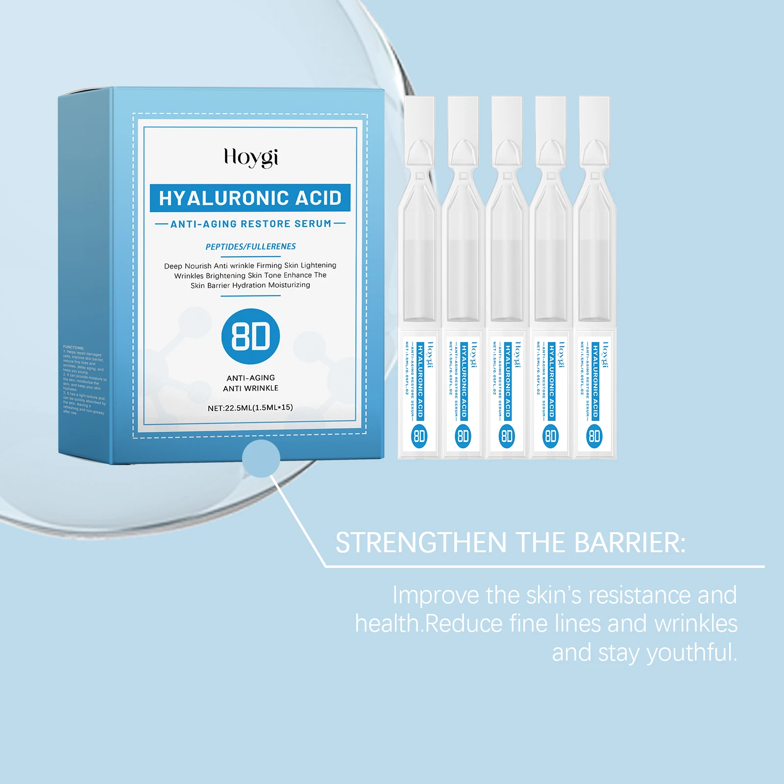 22.5ML Hyaluronic Acid Face Serum Deep Nourishing Enhance Smoothness Improve Skin Elasticity Strengthen Barrier Firming Facial Serum
