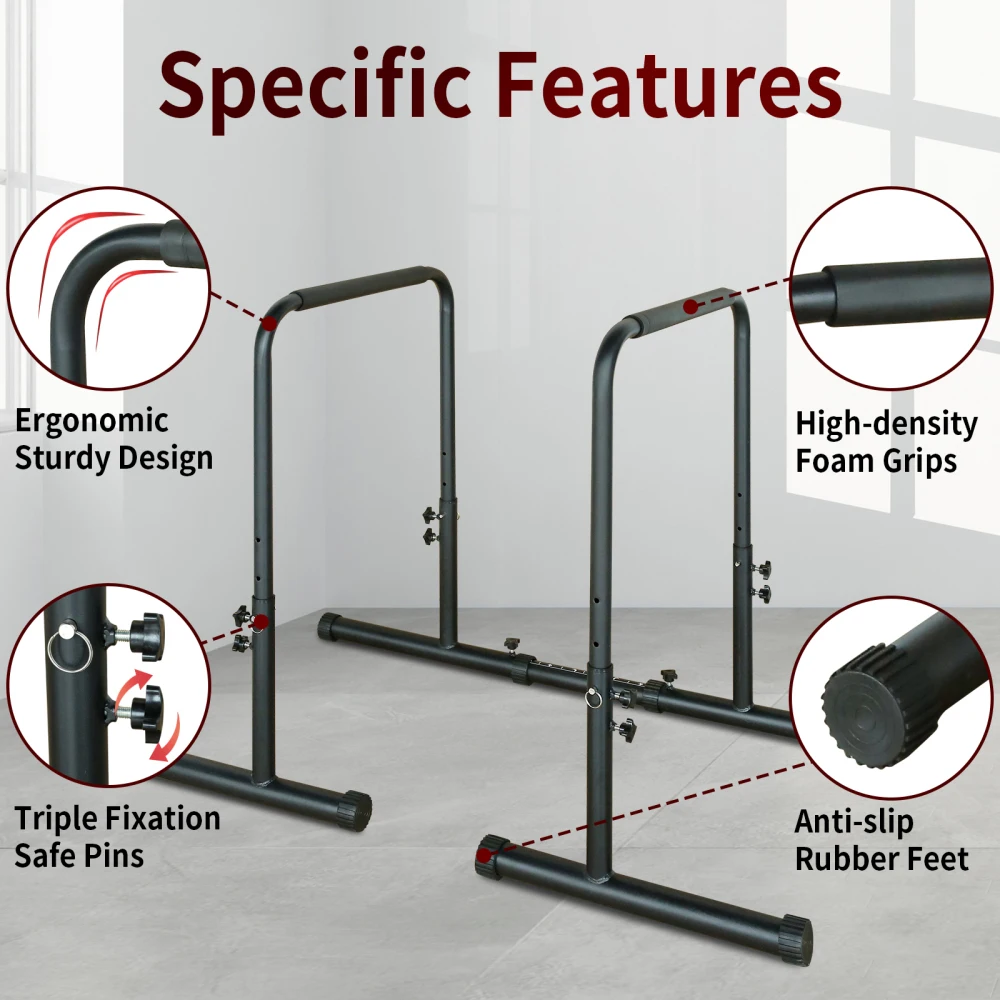 Power Tower Dip Station with Adjustable Height, Heavy Duty and Multi-Function for Fitness Training