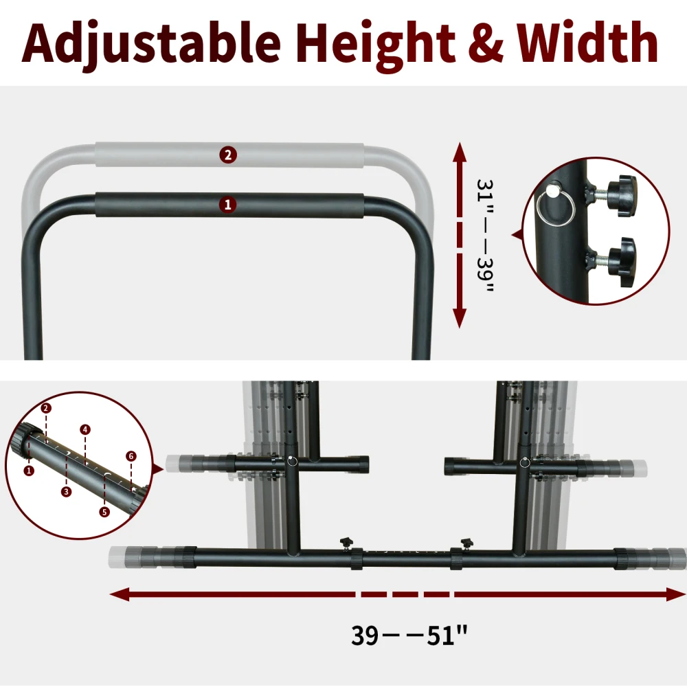 Power Tower Dip Station with Adjustable Height, Heavy Duty and Multi-Function for Fitness Training